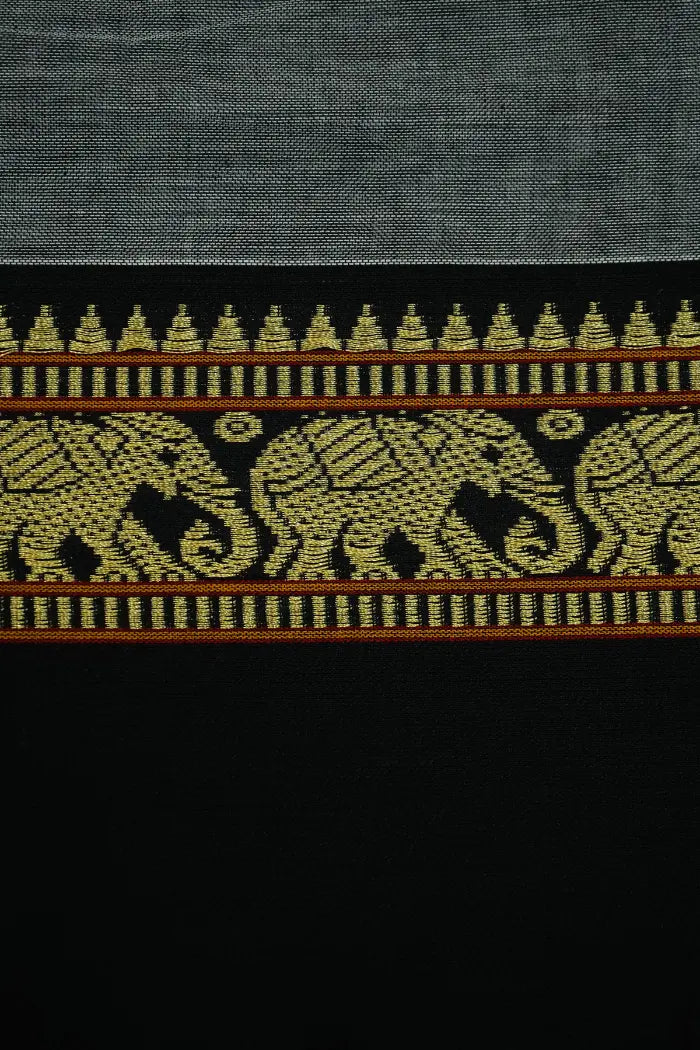 GLACIER GREY WITH BLACK BORDER  NARAYANPET COTTON SAREE - Queens Jewel Emporium