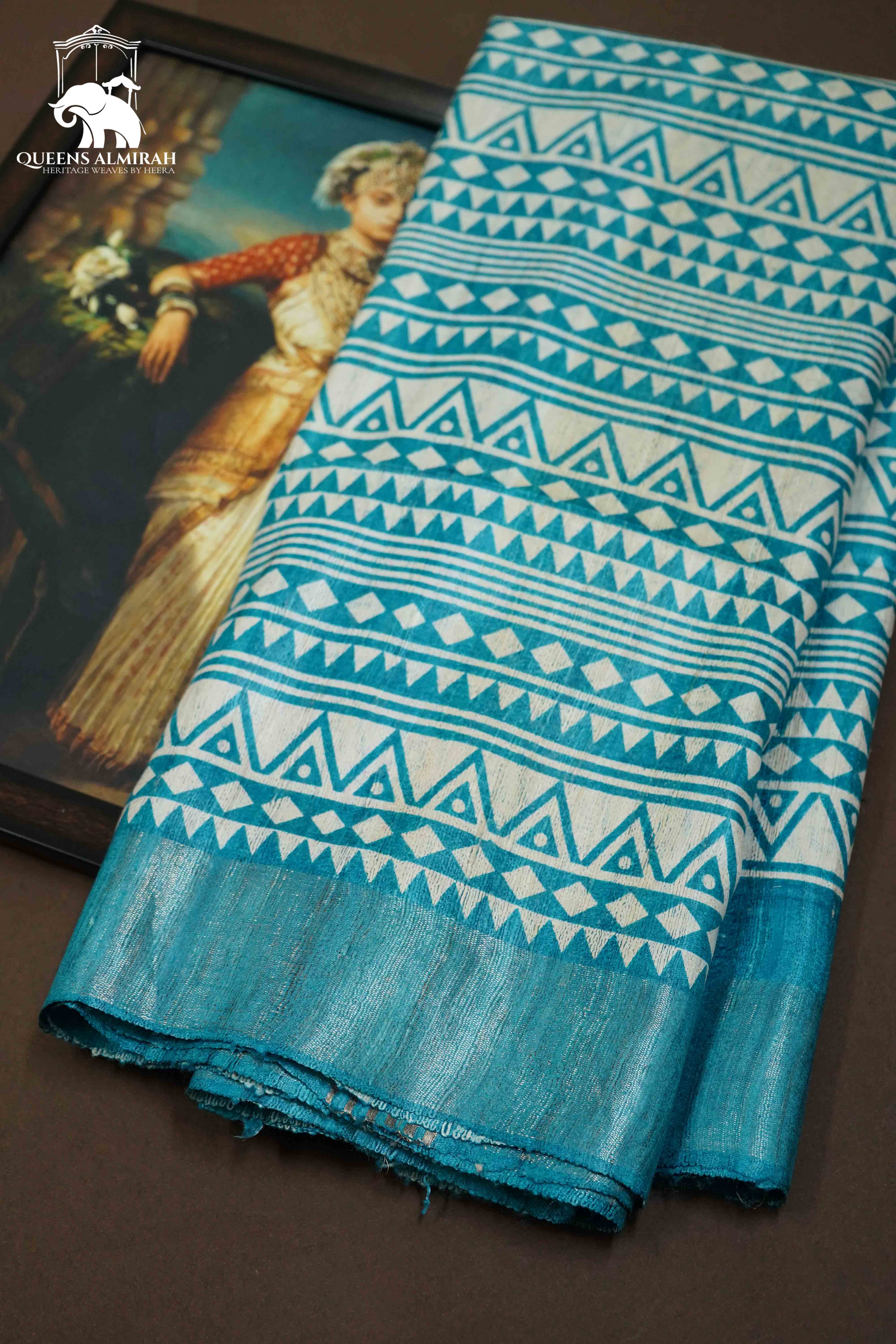 GREENISH BLUE GHICHA TUSSAR SILK SAREE - Queens Jewel Emporium