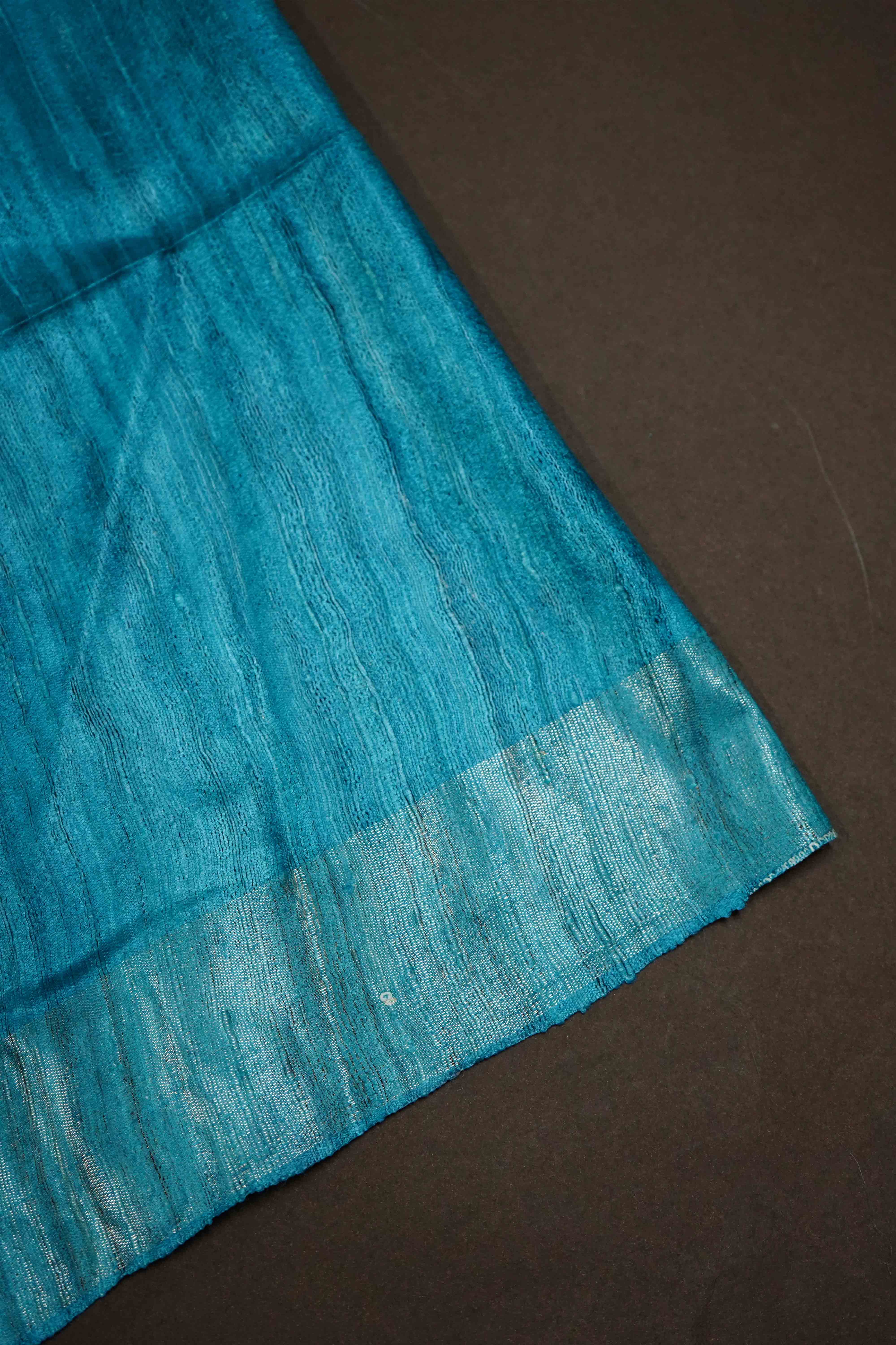 GREENISH BLUE GHICHA TUSSAR SILK SAREE - Queens Jewel Emporium