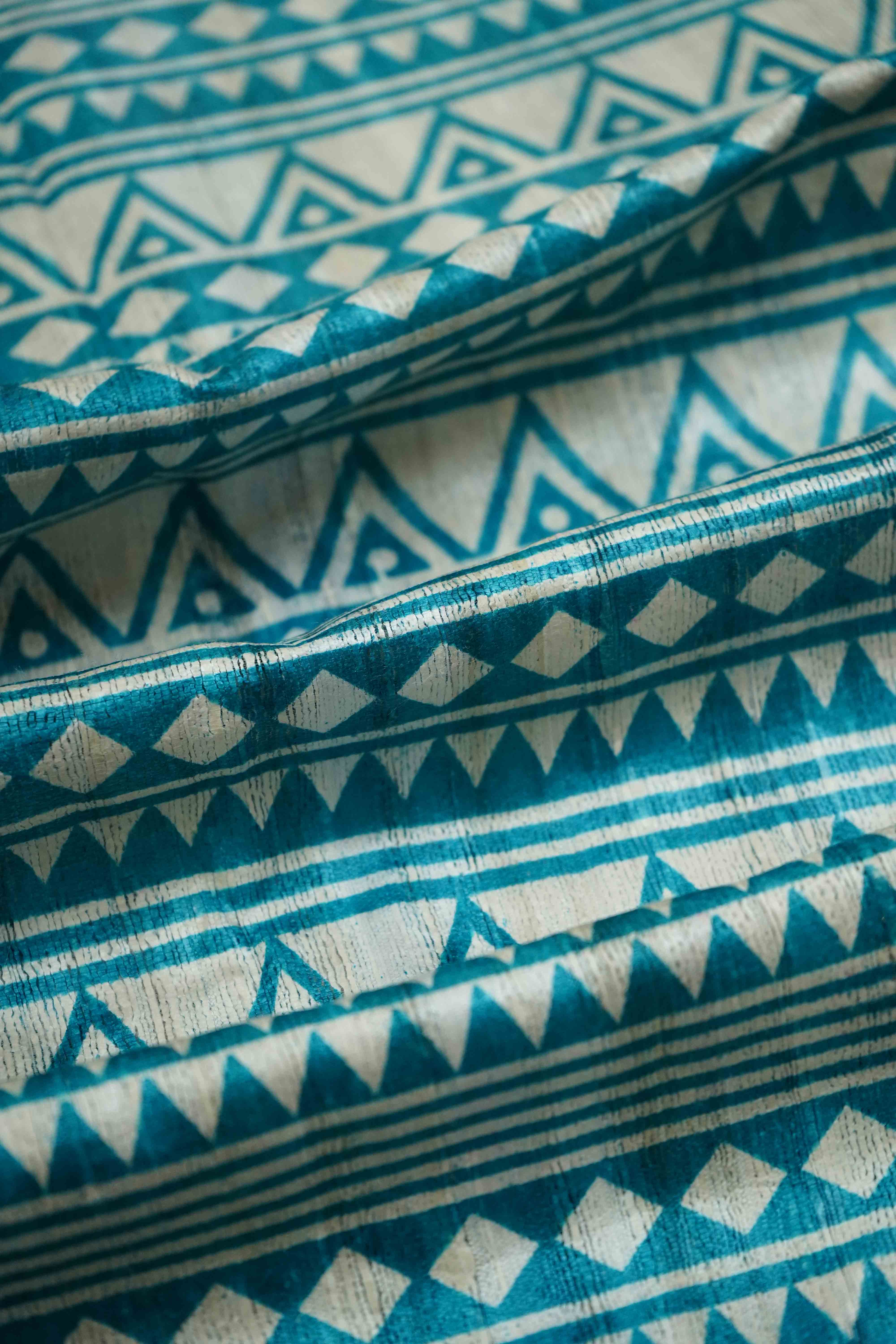 GREENISH BLUE GHICHA TUSSAR SILK SAREE - Queens Jewel Emporium