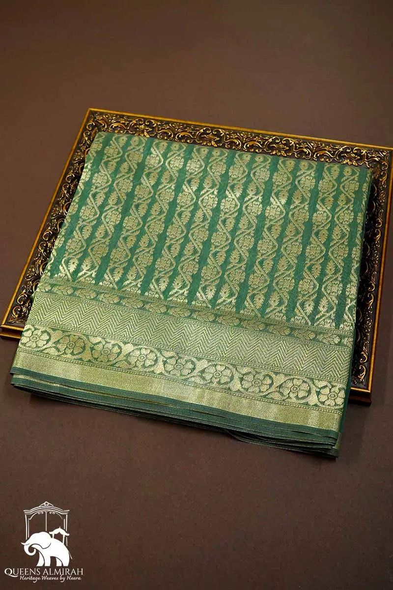 GREENISH GREY BROCADE SILK COTTON SAREE - Queens Jewel Emporium