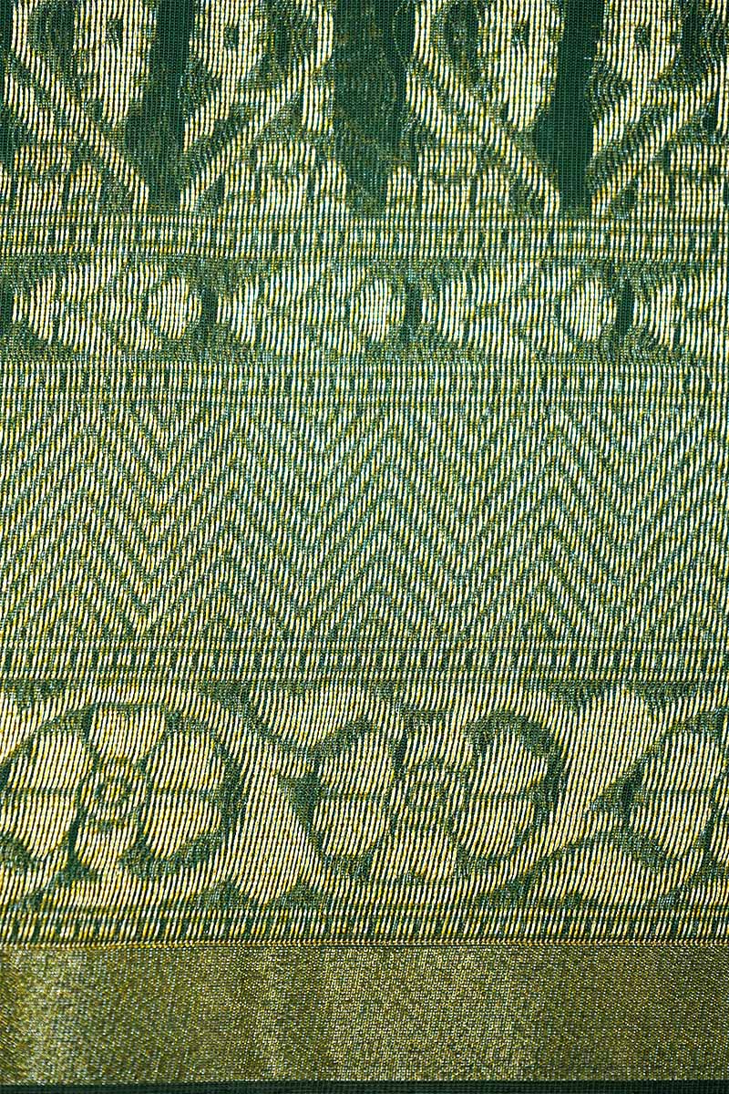 GREENISH GREY BROCADE SILK COTTON SAREE - Queens Jewel Emporium