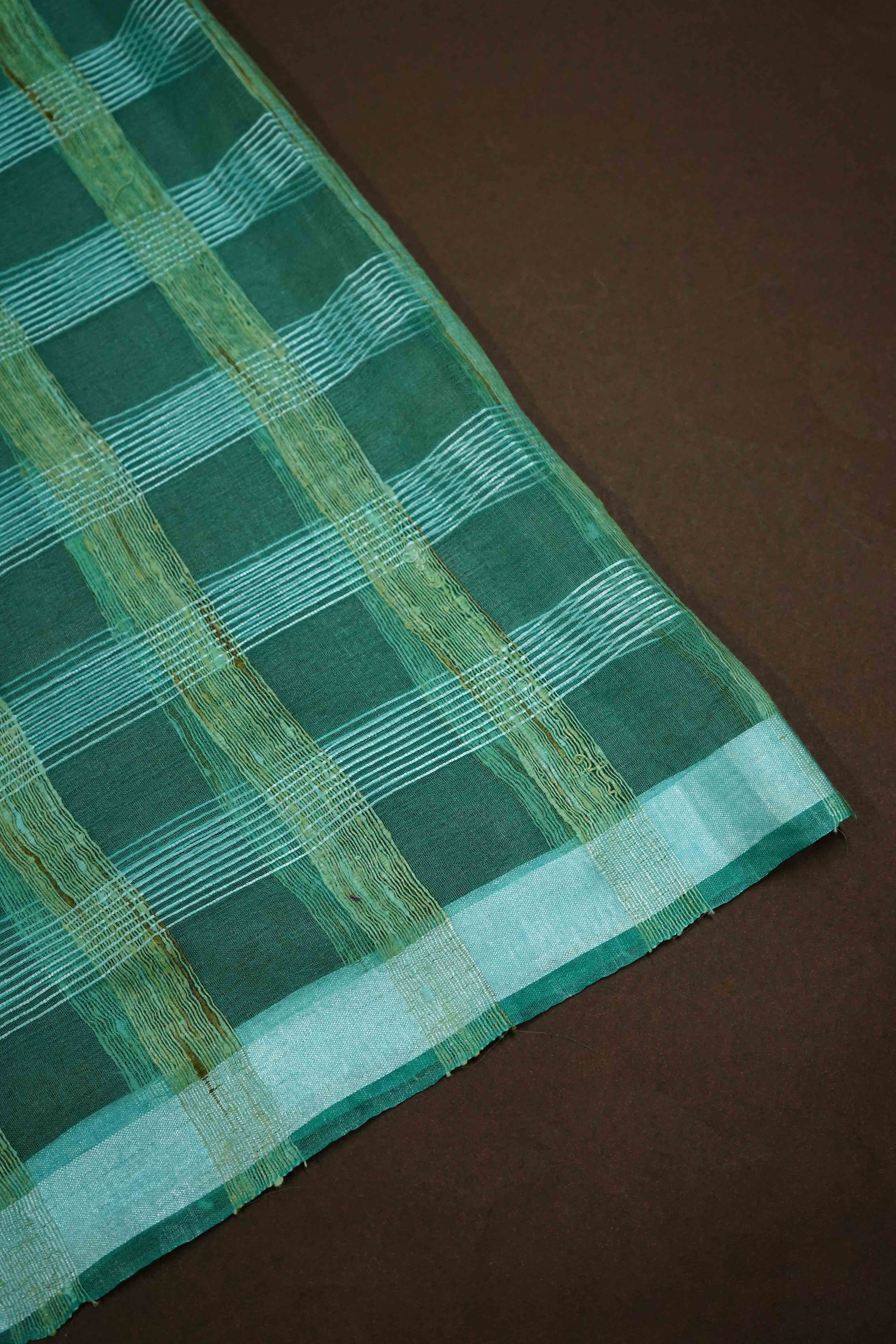 GREENY BLUE GHICHA ORAGANZA SAREE - Queens Jewel Emporium
