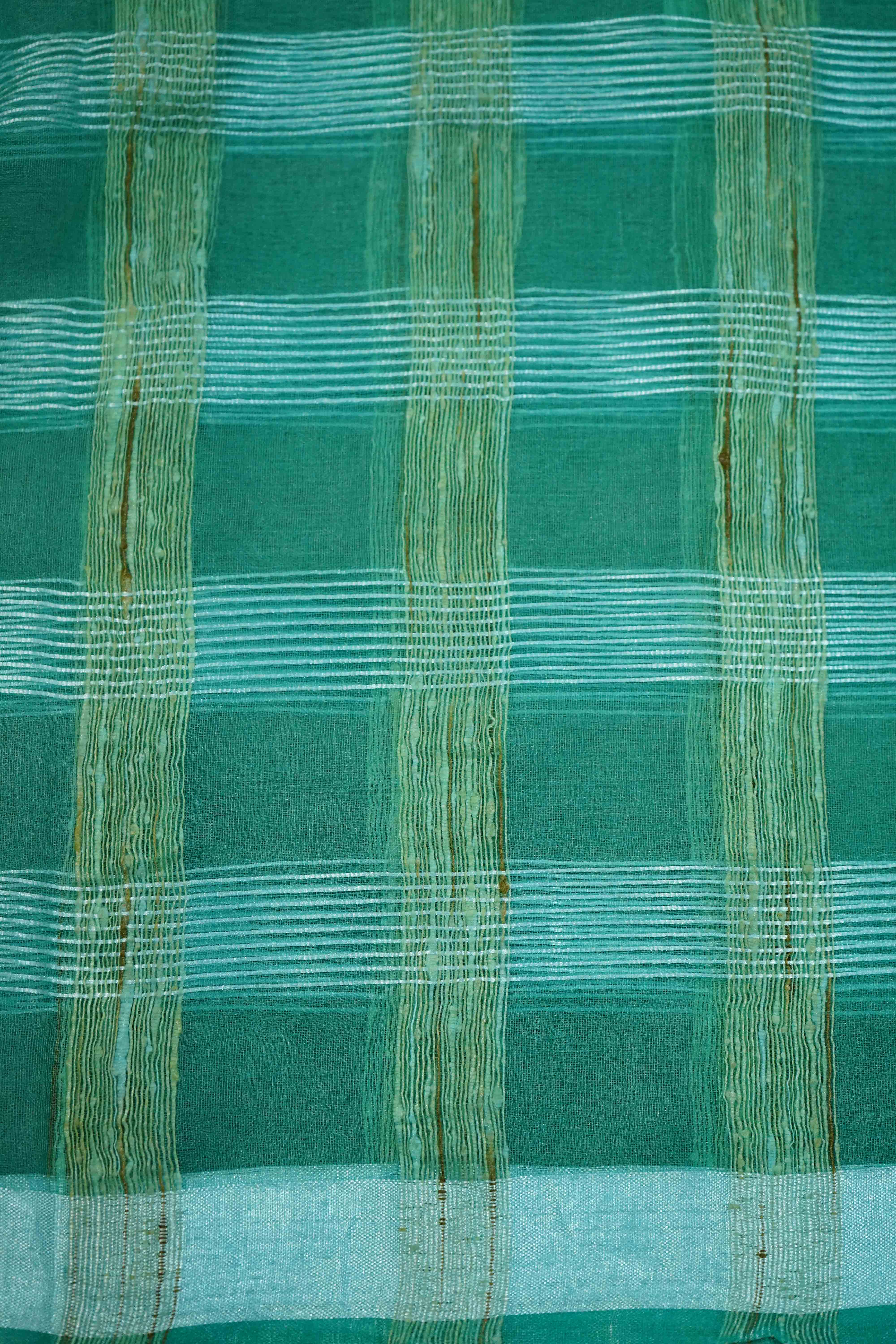 GREENY BLUE GHICHA ORAGANZA SAREE - Queens Jewel Emporium