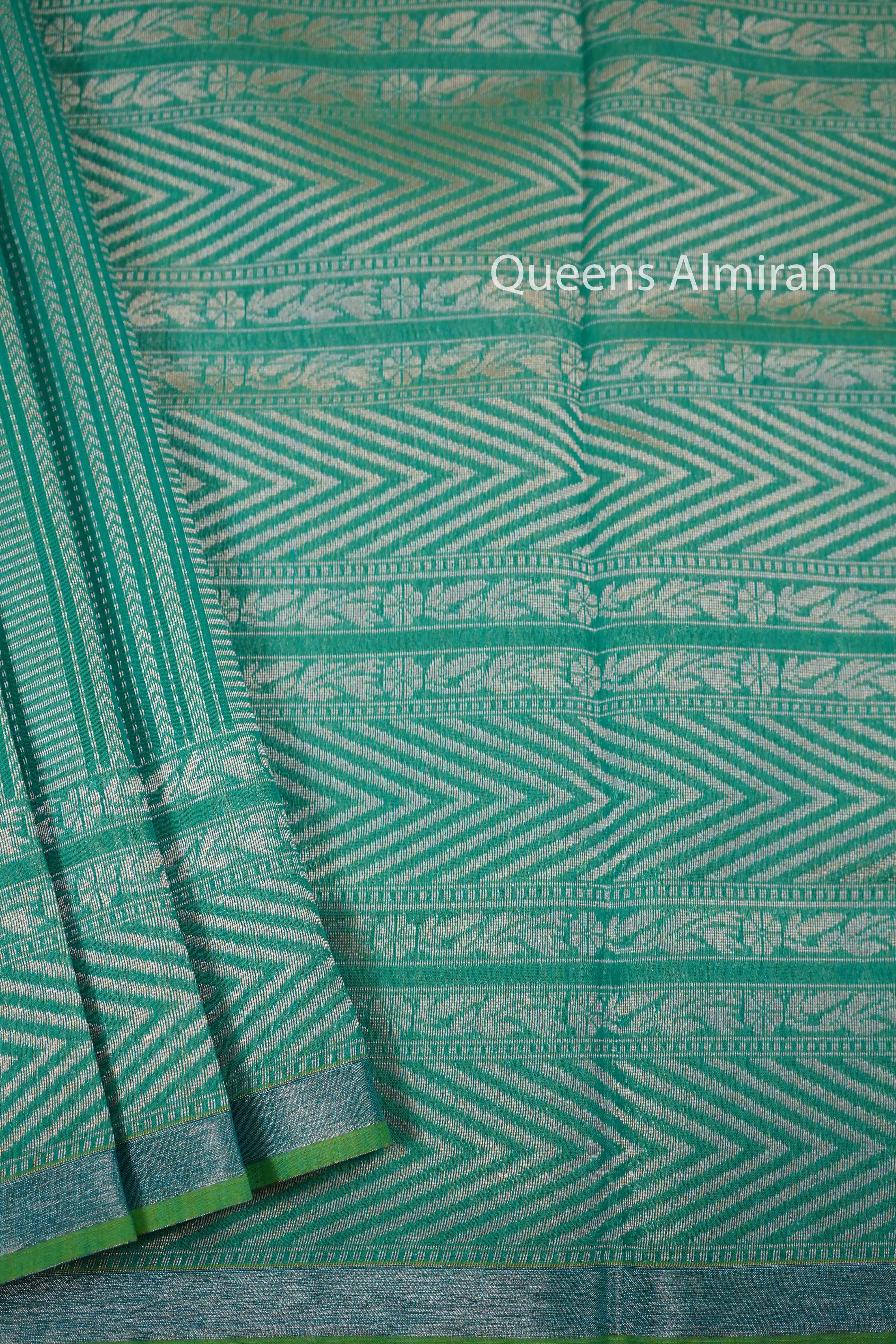 GREENY BLUE PURE SILK COTTON SAREE - Queens Jewel Emporium