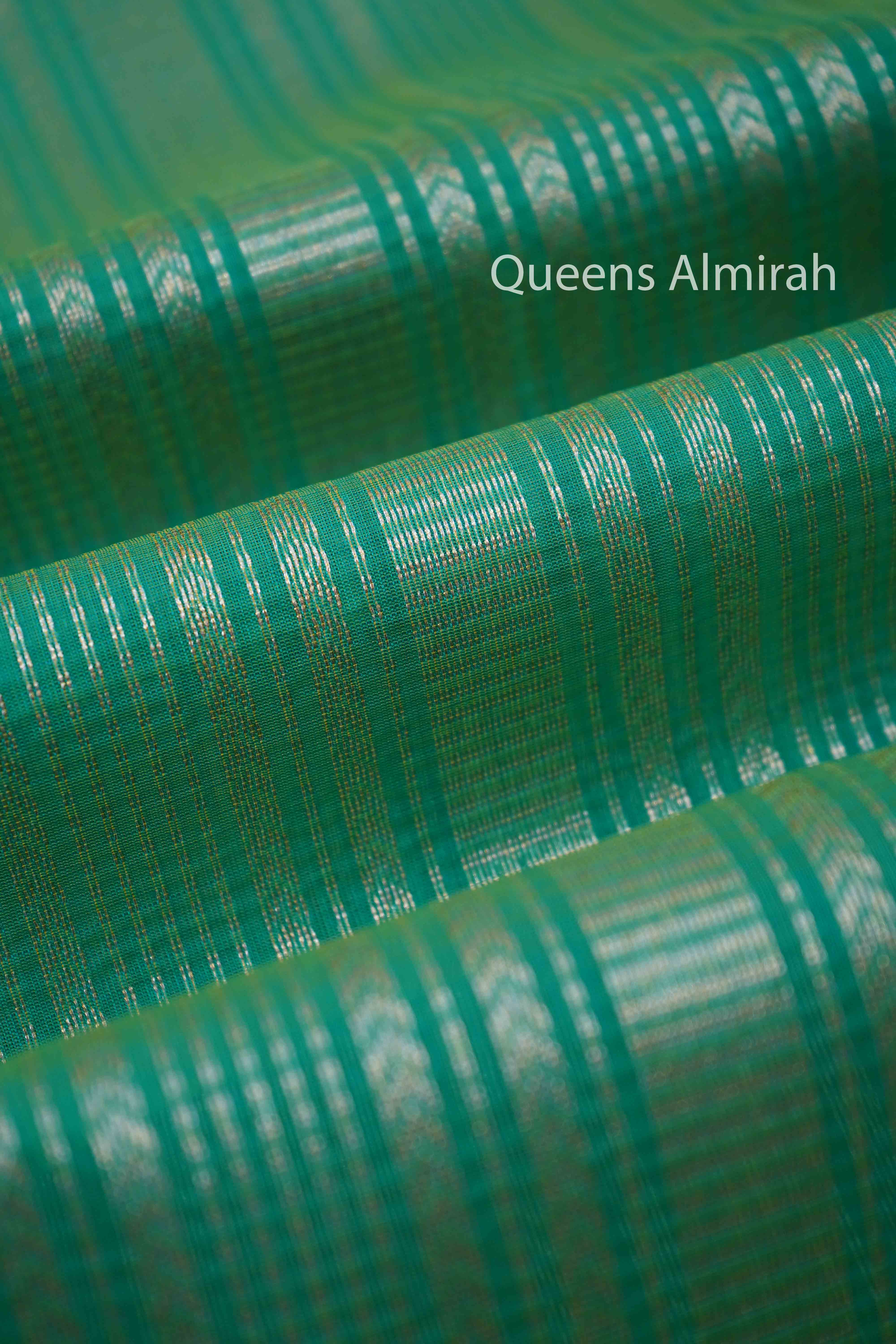 GREENY BLUE PURE SILK COTTON SAREE - Queens Jewel Emporium