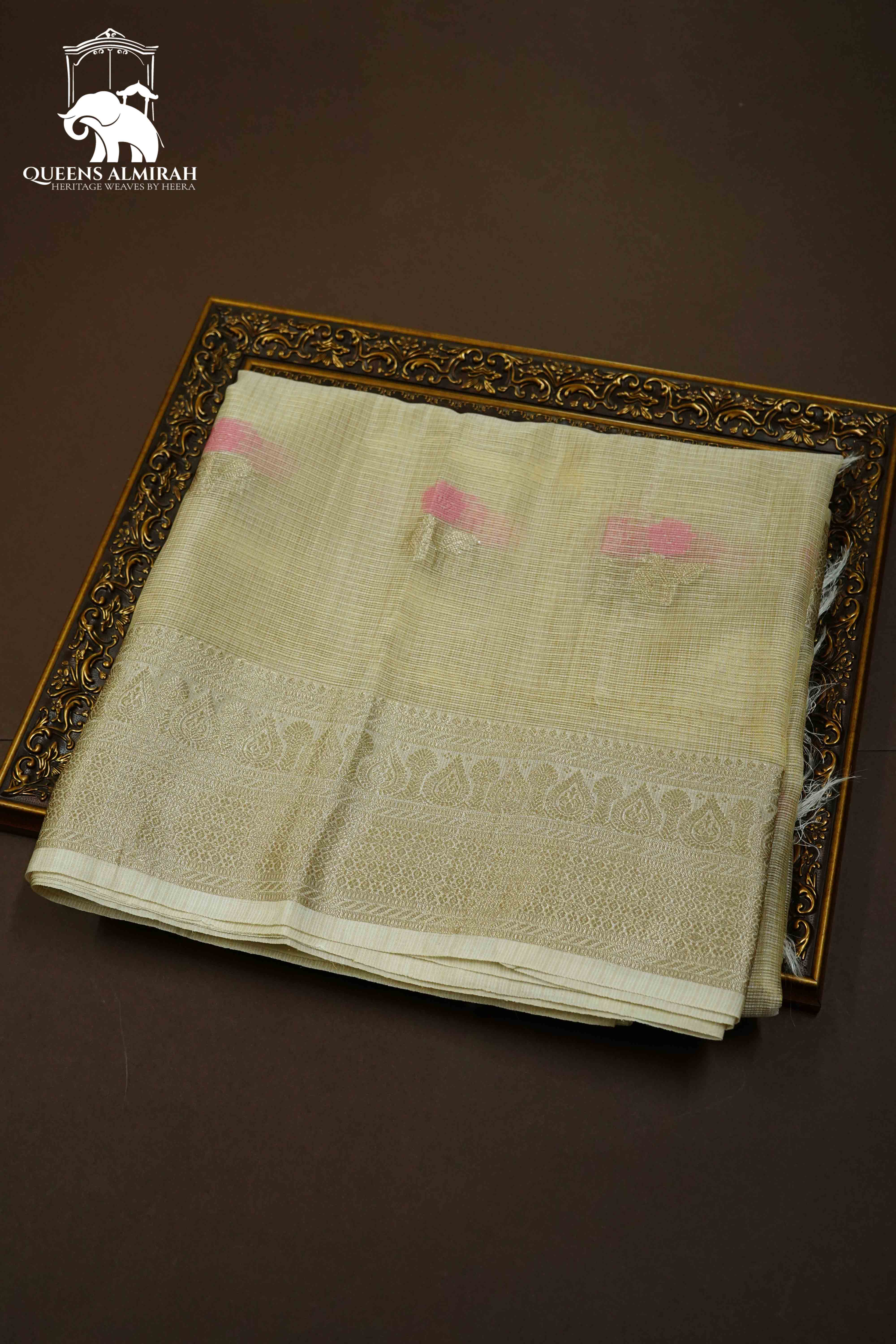 GREY OLIVE HALF PURE  KOTA SILK SAREE - Queens Jewel Emporium