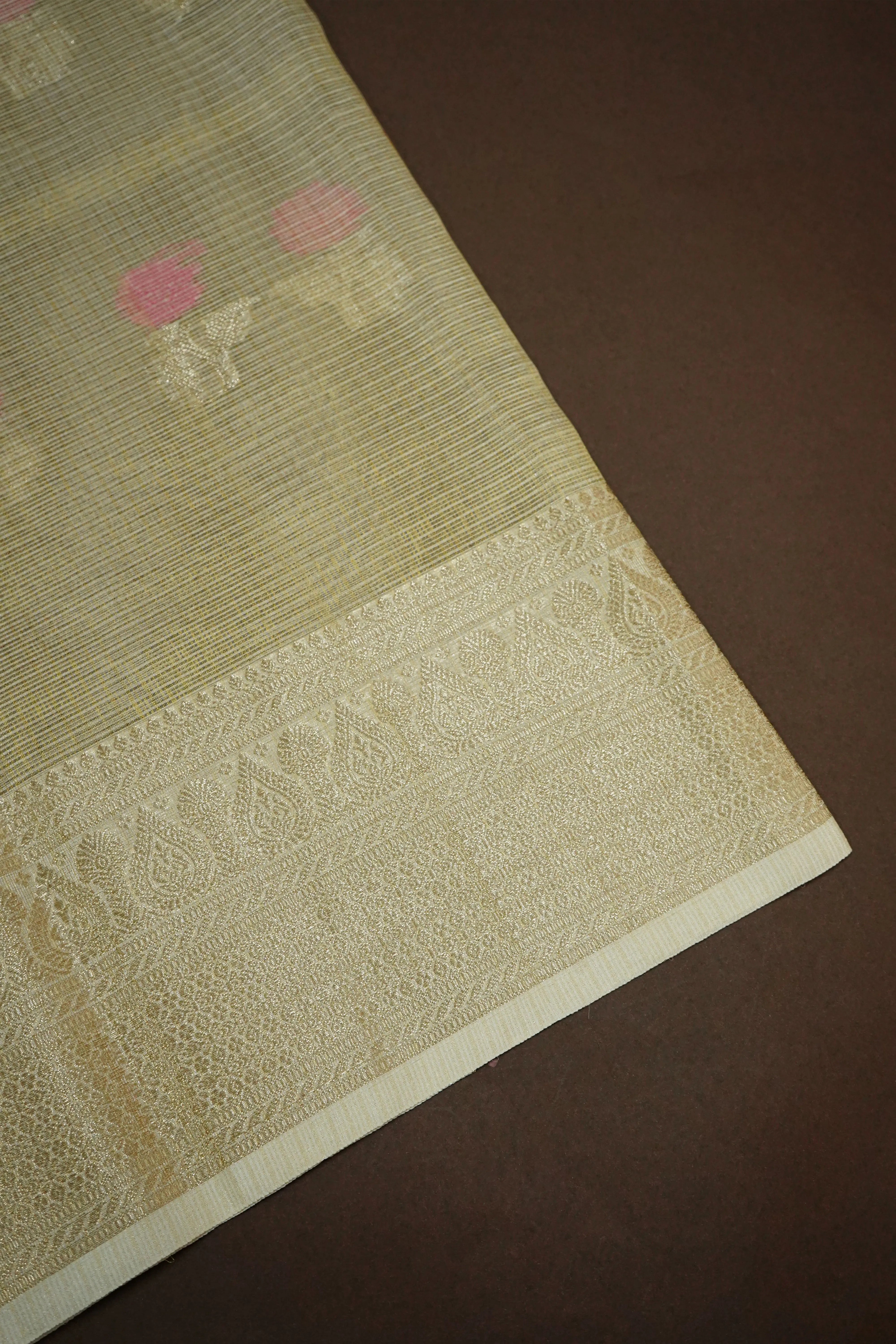 GREY OLIVE HALF PURE  KOTA SILK SAREE - Queens Jewel Emporium