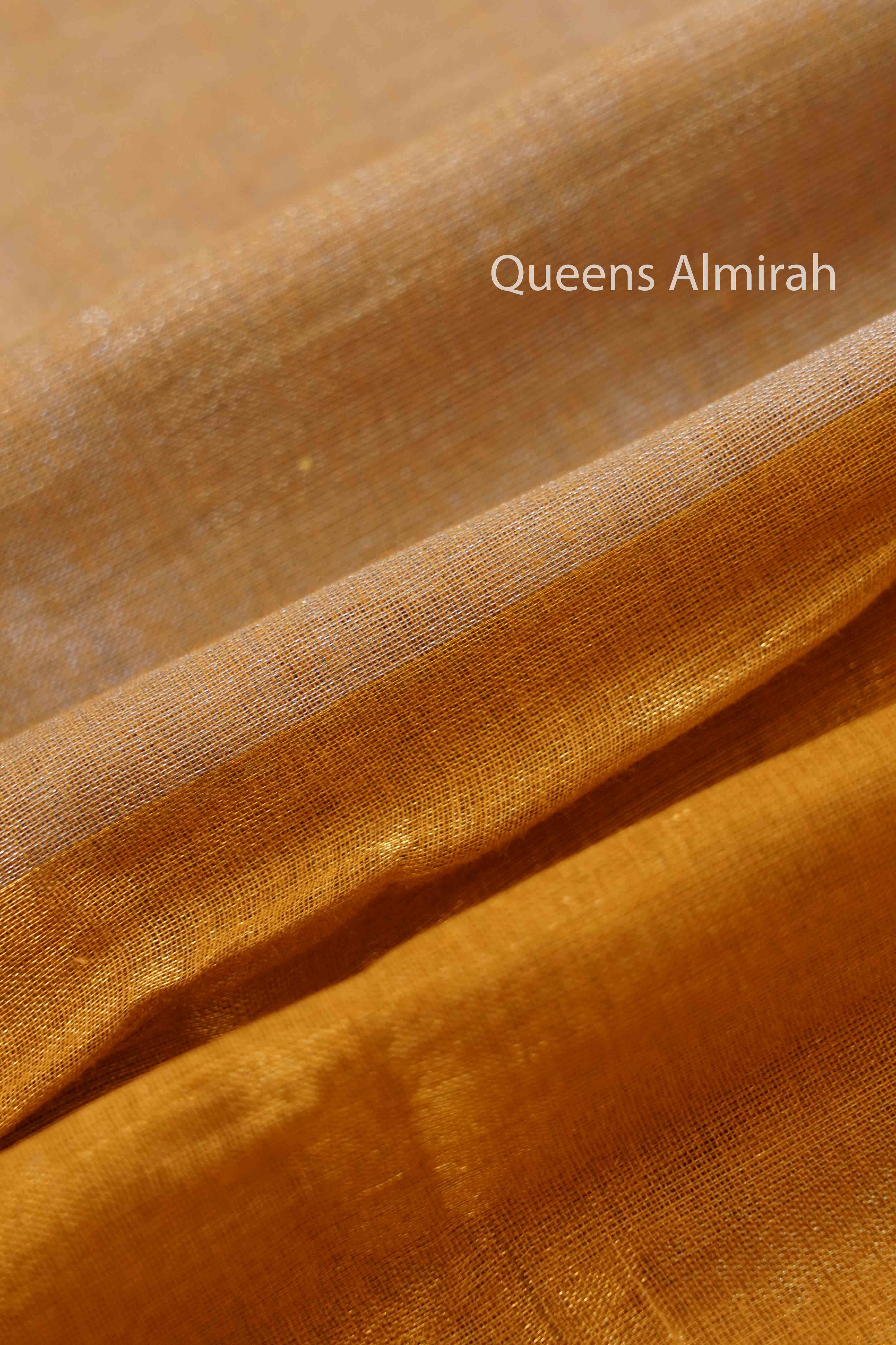 GREY OLIVE WITH YELLOW LINEN TISSUE SAREE - Queens Jewel Emporium