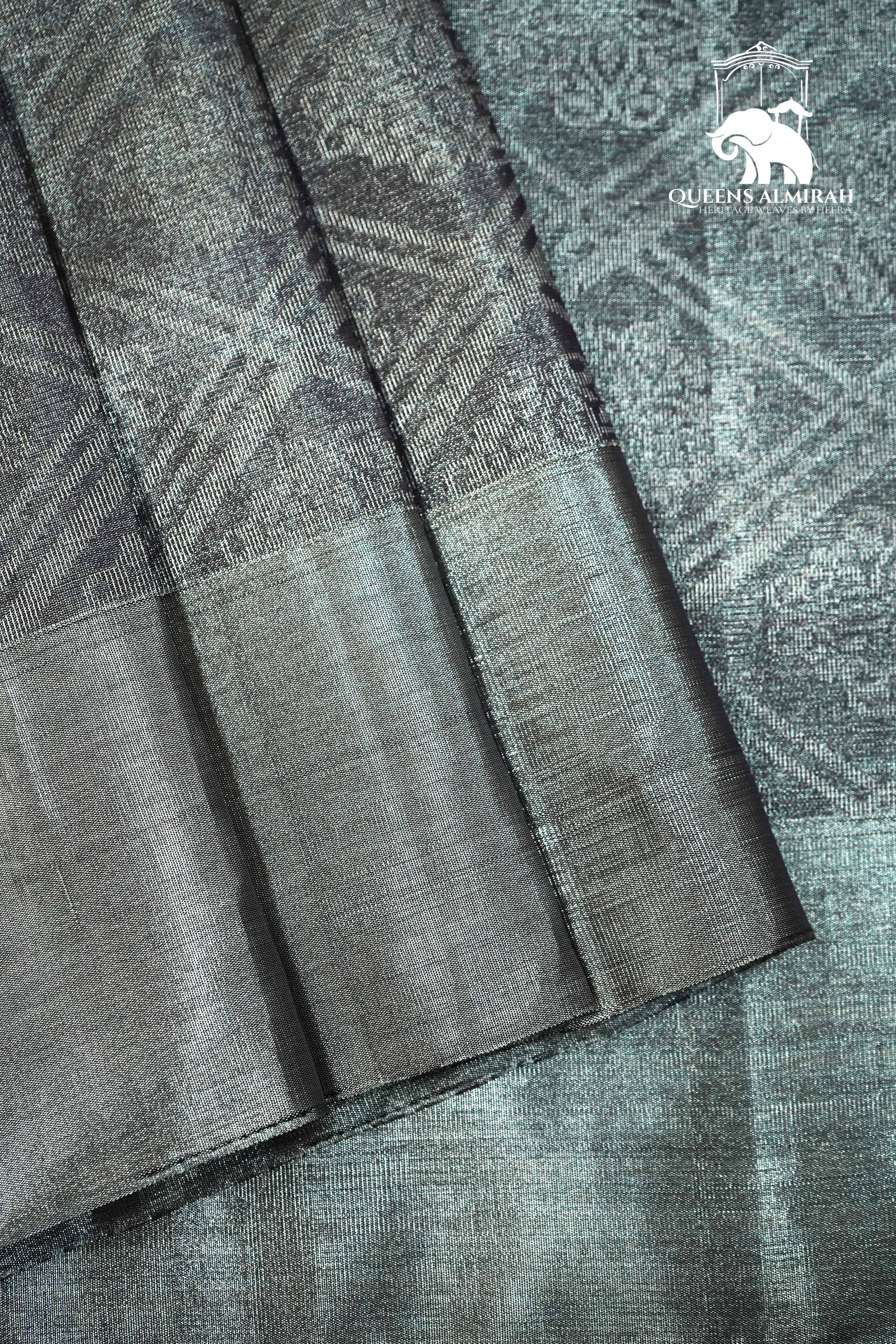 GREY WITH TISSUE BORDER SOFT SILK SAREE - Queens Jewel Emporium