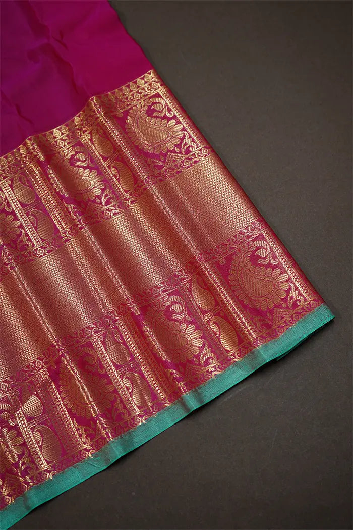 GREYISH BLUE WITH DUUSKY ROSE MANGALGIRI GADWAL SAREE - Queens Jewel Emporium