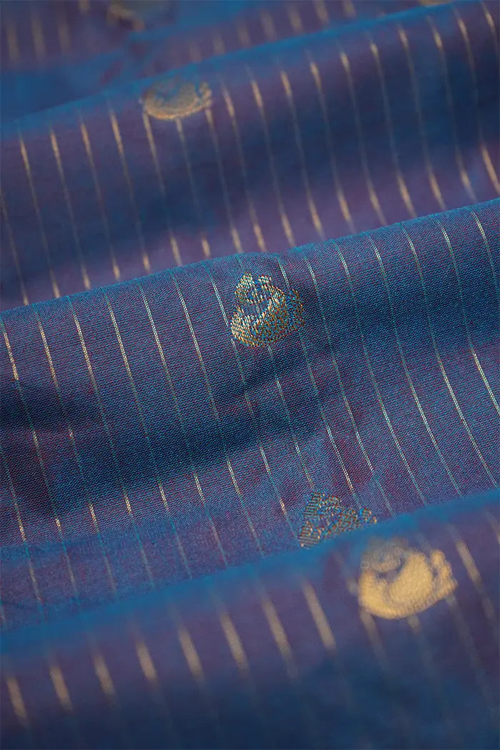 GREYISH BLUE WITH DUUSKY ROSE MANGALGIRI GADWAL SAREE - Queens Jewel Emporium