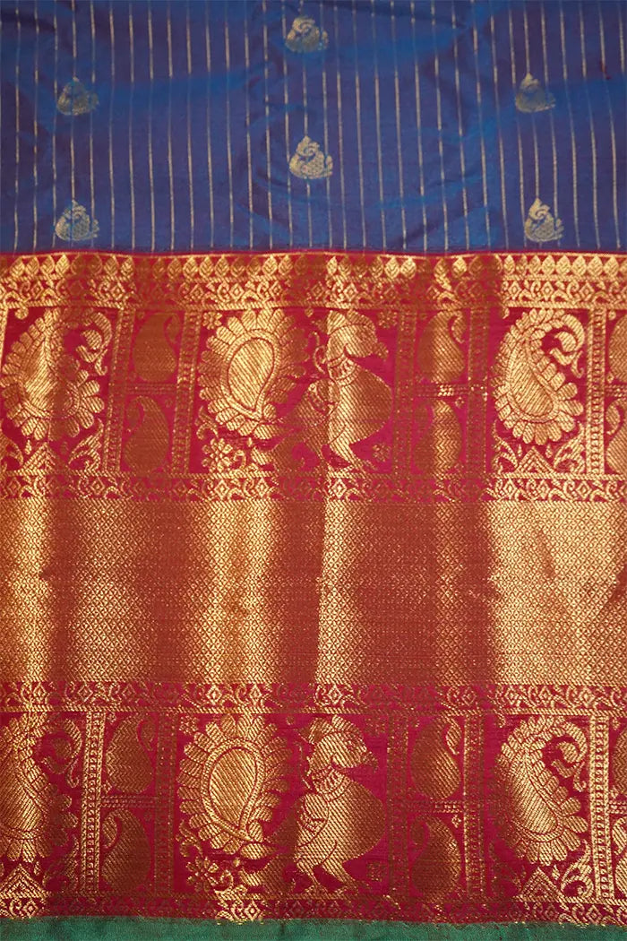 GREYISH BLUE WITH DUUSKY ROSE MANGALGIRI GADWAL SAREE - Queens Jewel Emporium