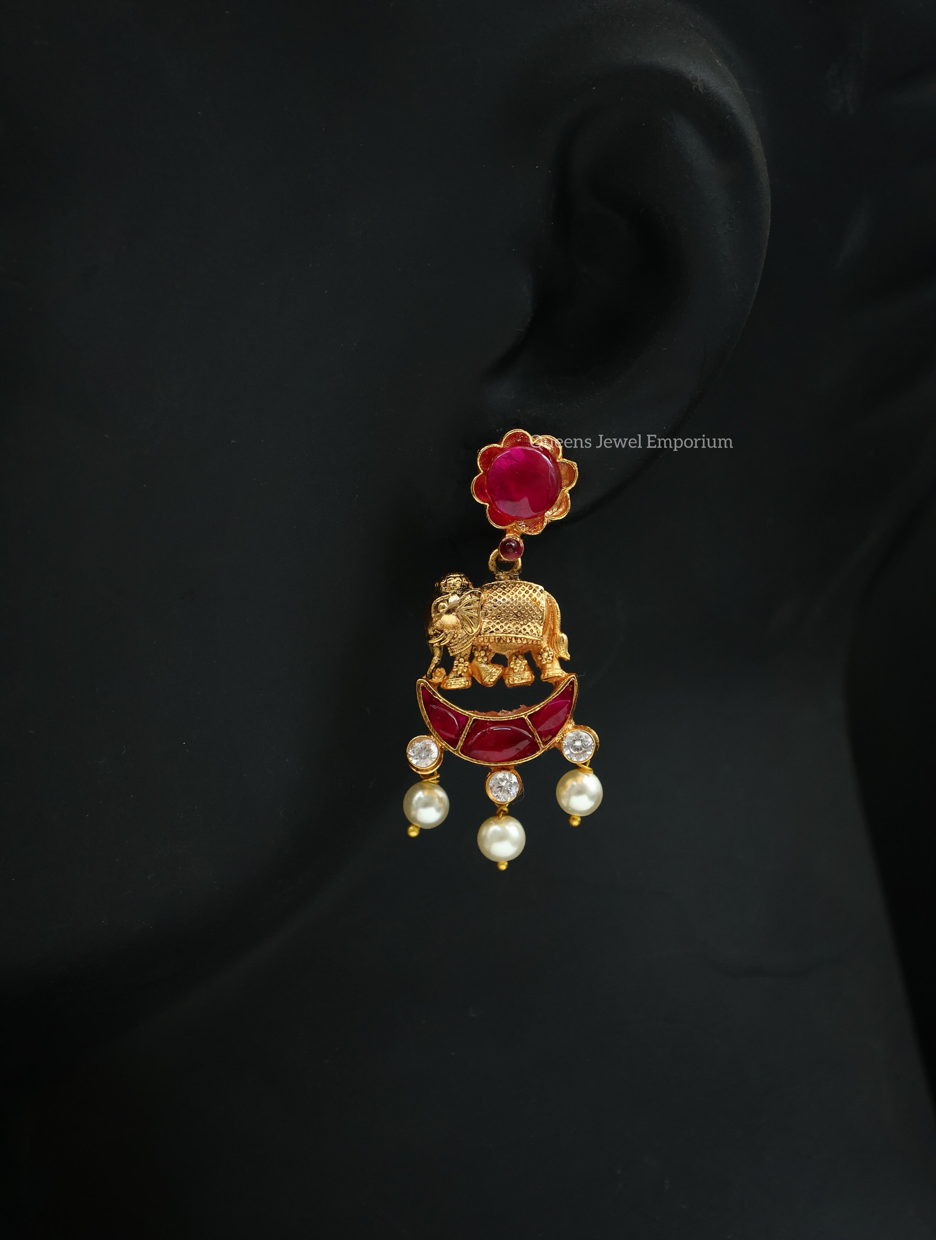 Elephant motif design, Chandran motif design,Kemp stone earring