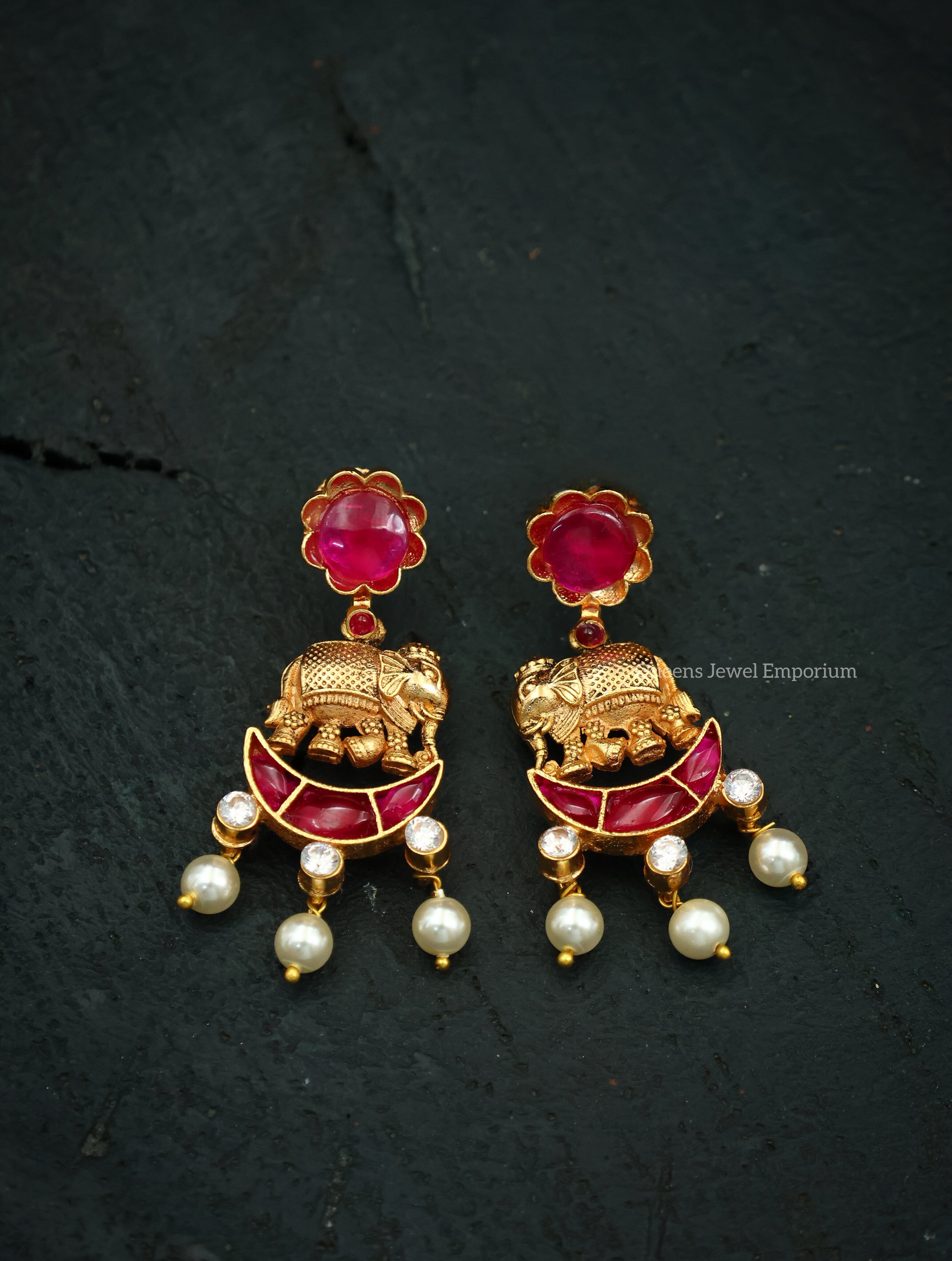 Elephant motif design, Chandran motif design , Kemp stone earrings