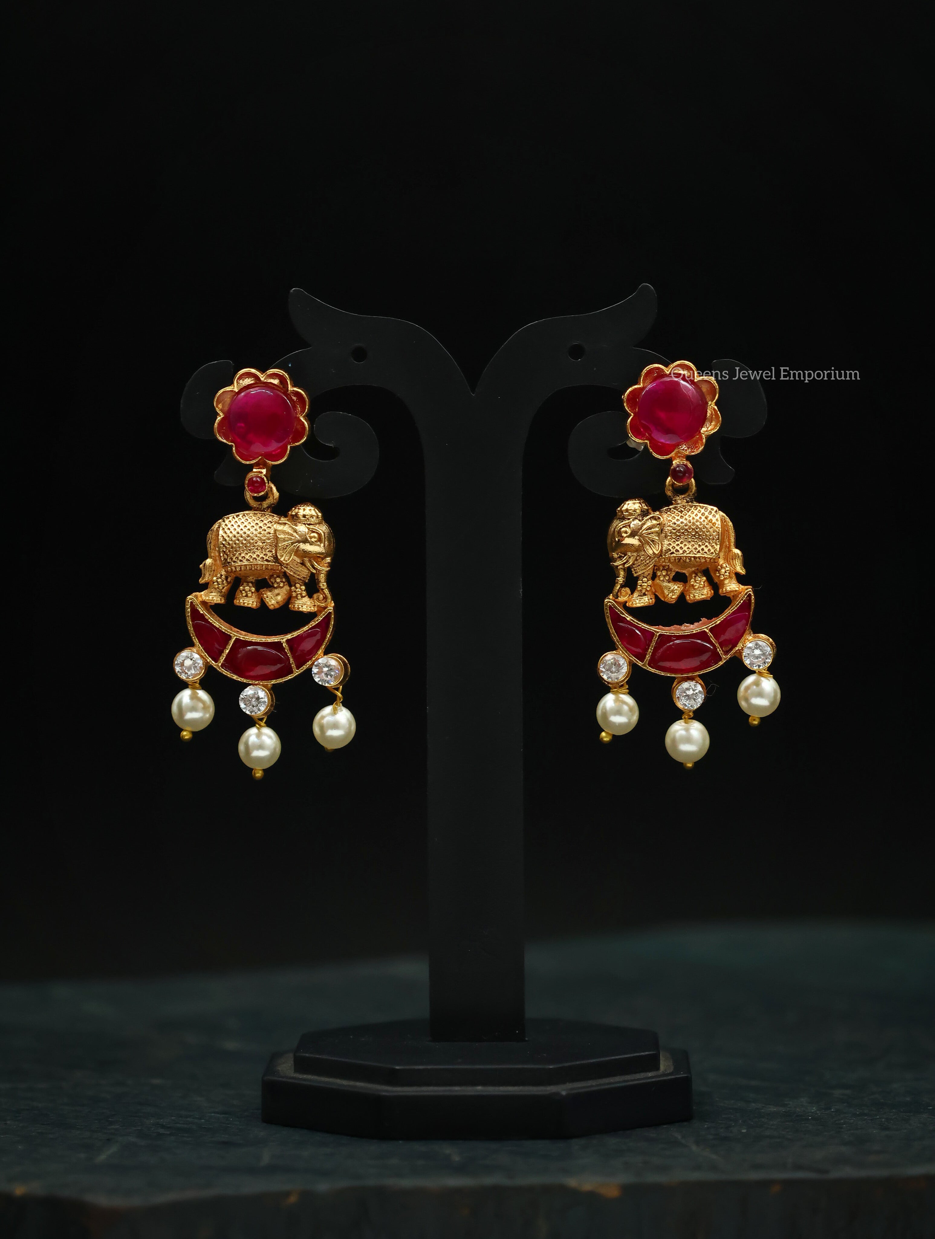 Elephant motif design, Chandran motif design, Kemp stone earring