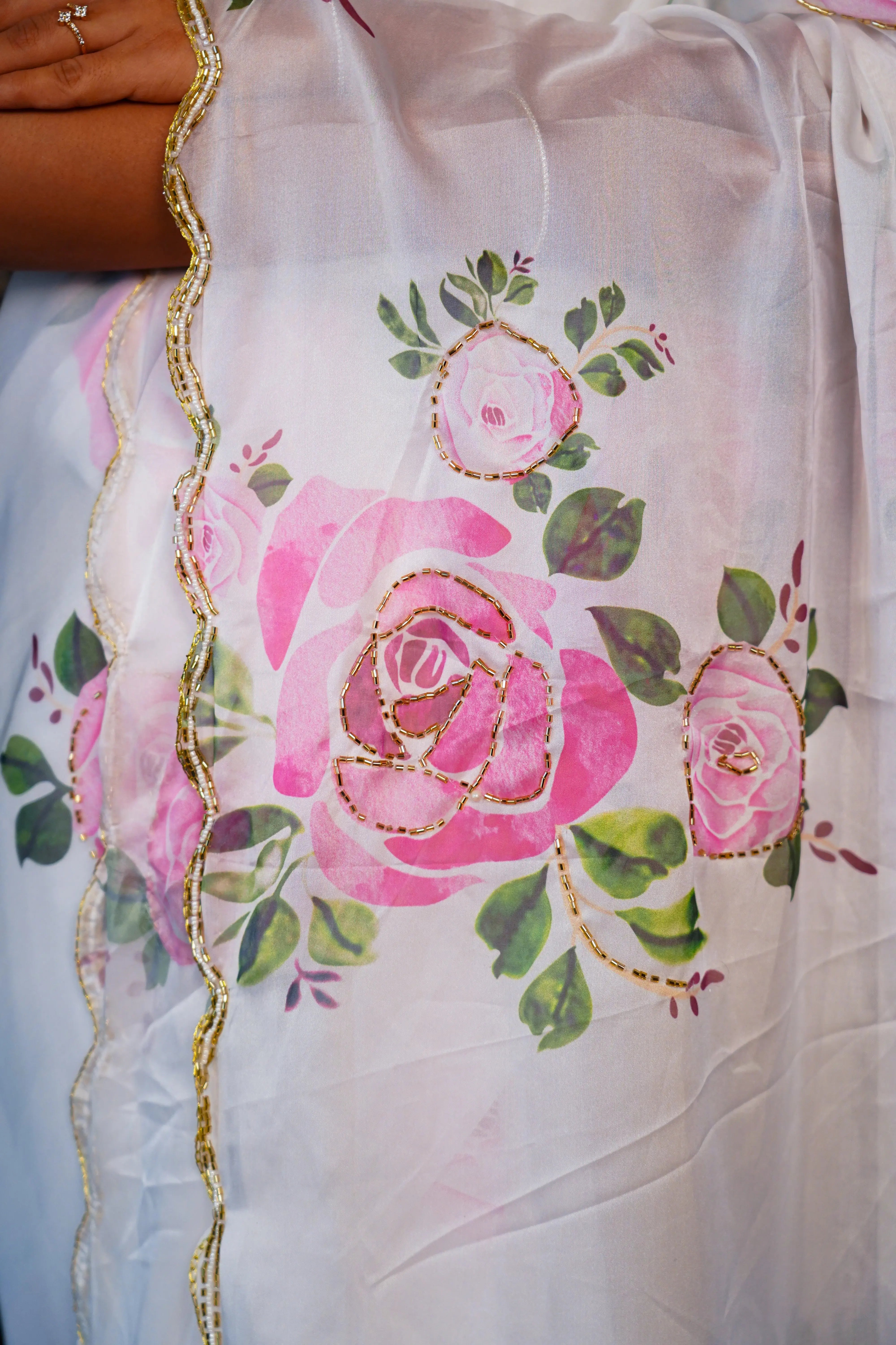 Gangubai White Organza Floral Saree QUEENS ALMIRAH