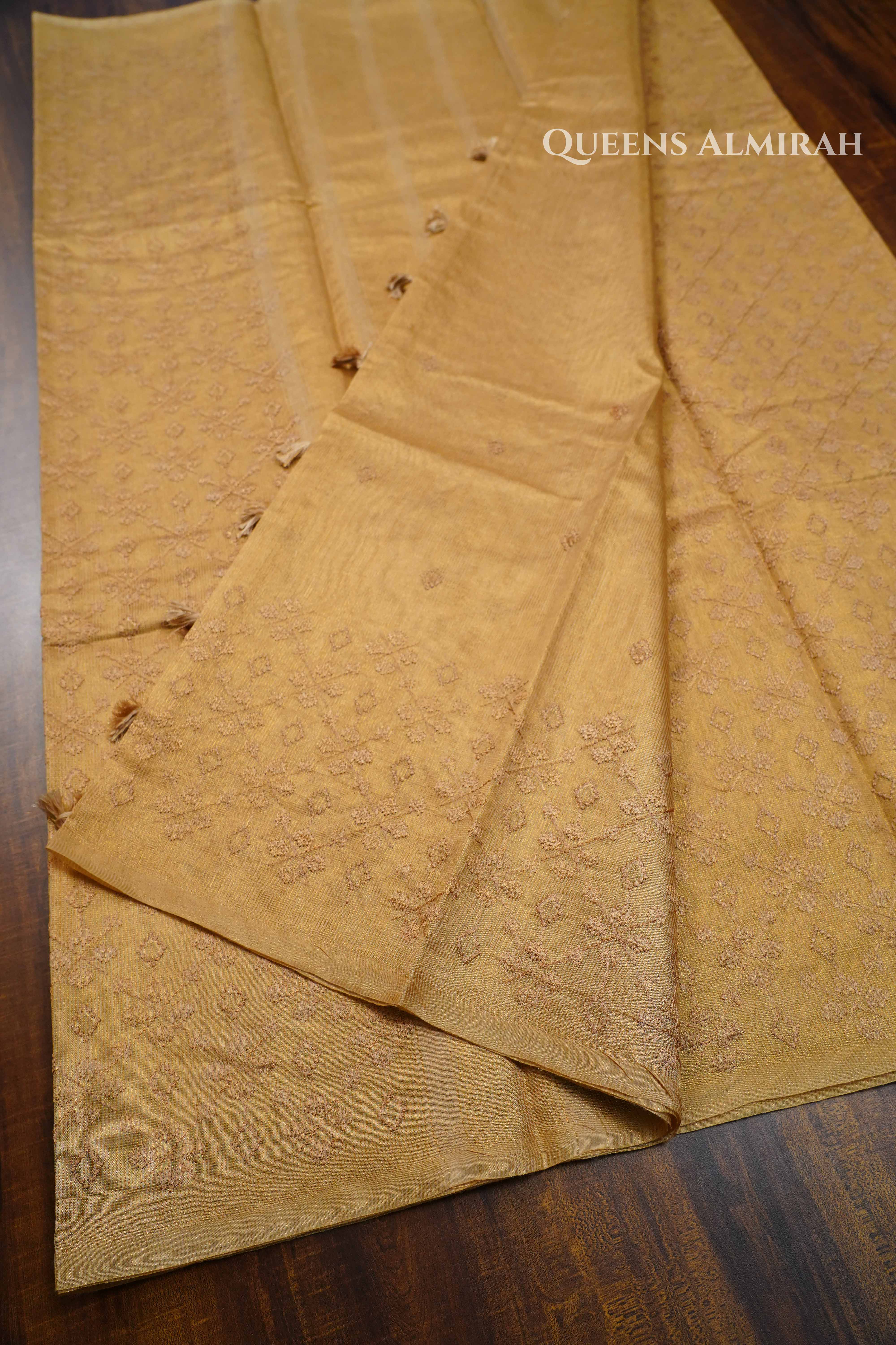 Golden Linen Tissue Saree QUEENS ALMIRAH