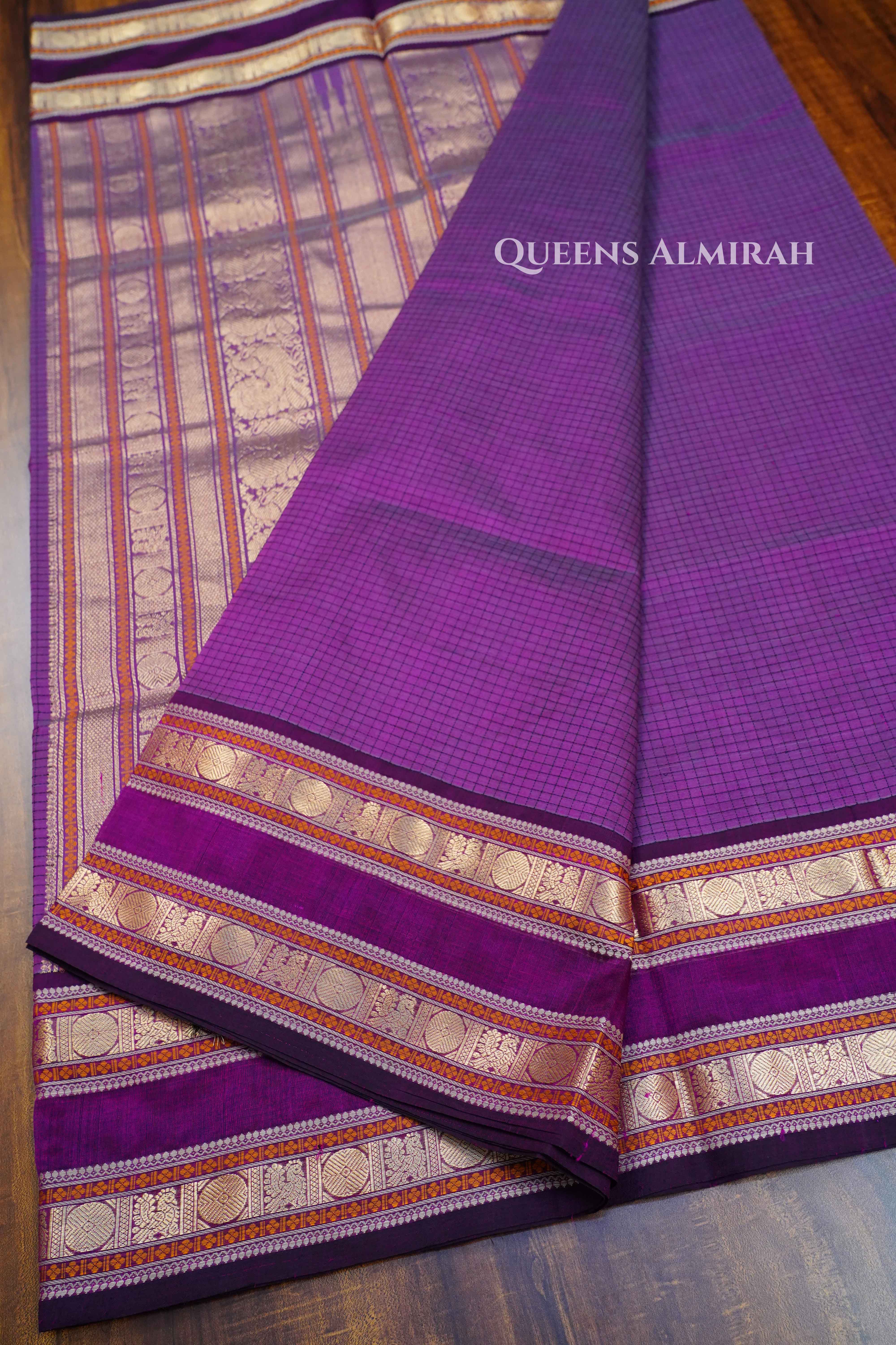 Grape Purple-Karaikudi Chettinad Silk Cotton Saree QUEENS ALMIRAH