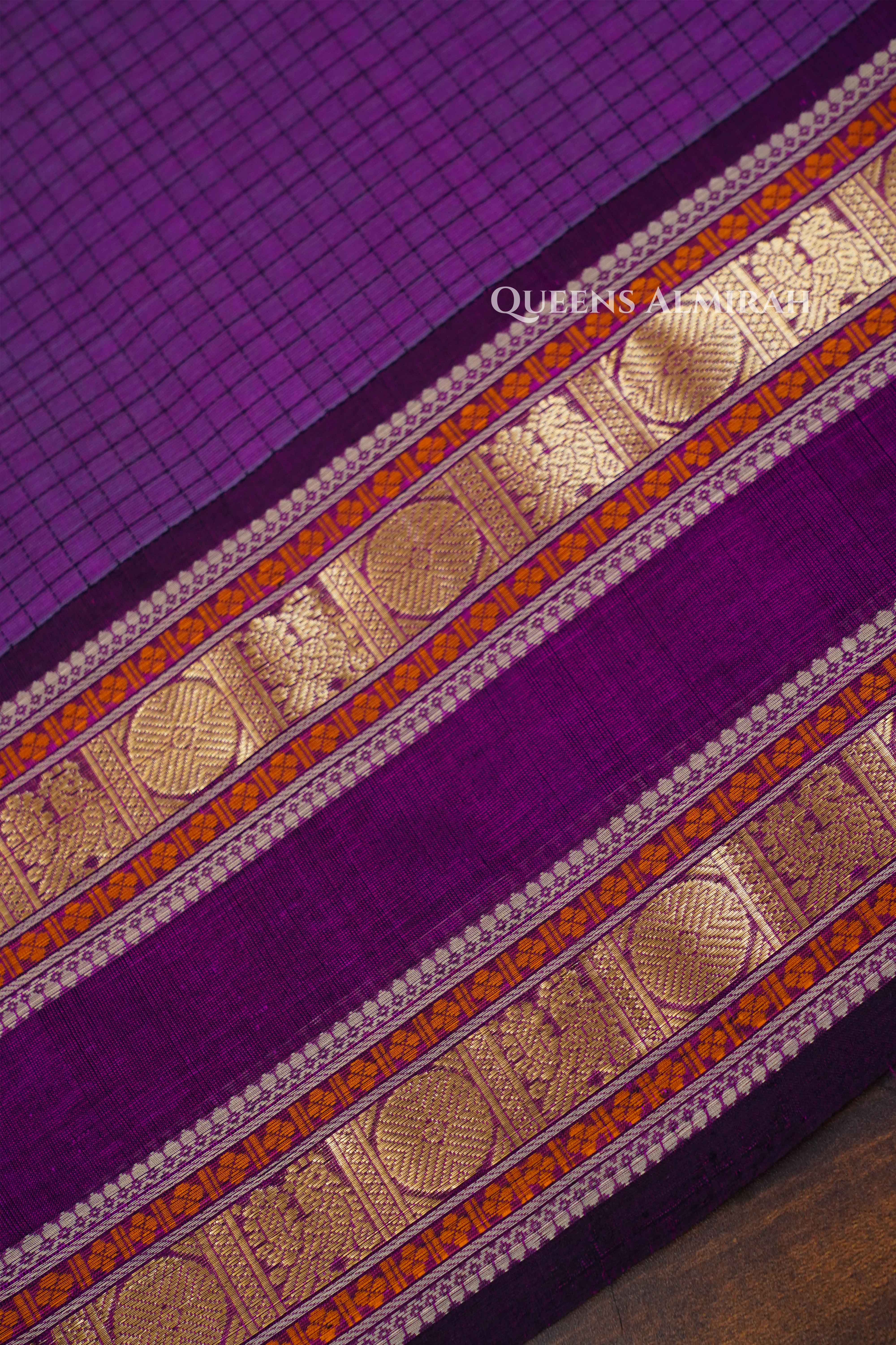 Grape Purple-Karaikudi Chettinad Silk Cotton Saree QUEENS ALMIRAH