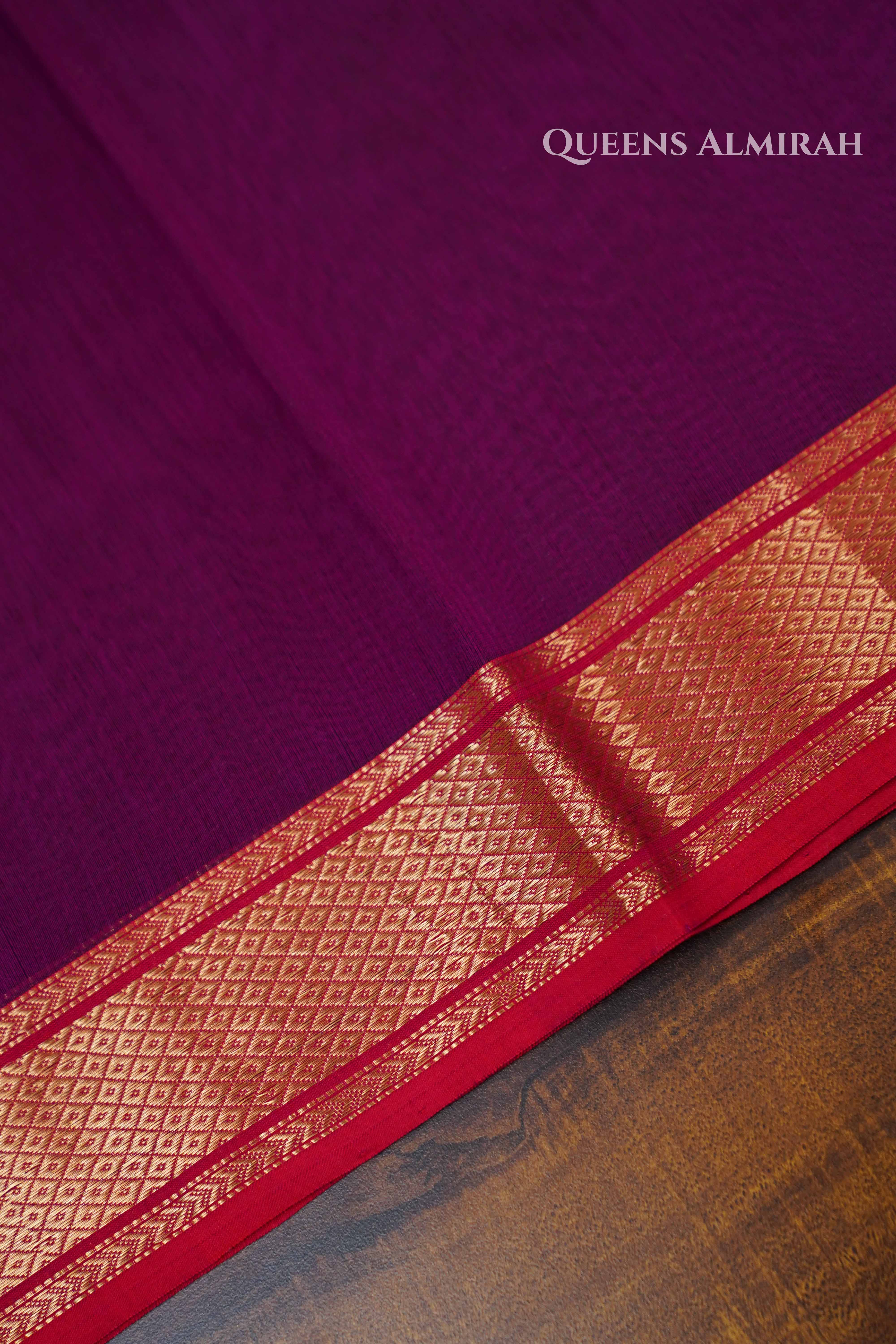 Grape Purple Maheshwari Silk Cotton Saree QUEENS ALMIRAH