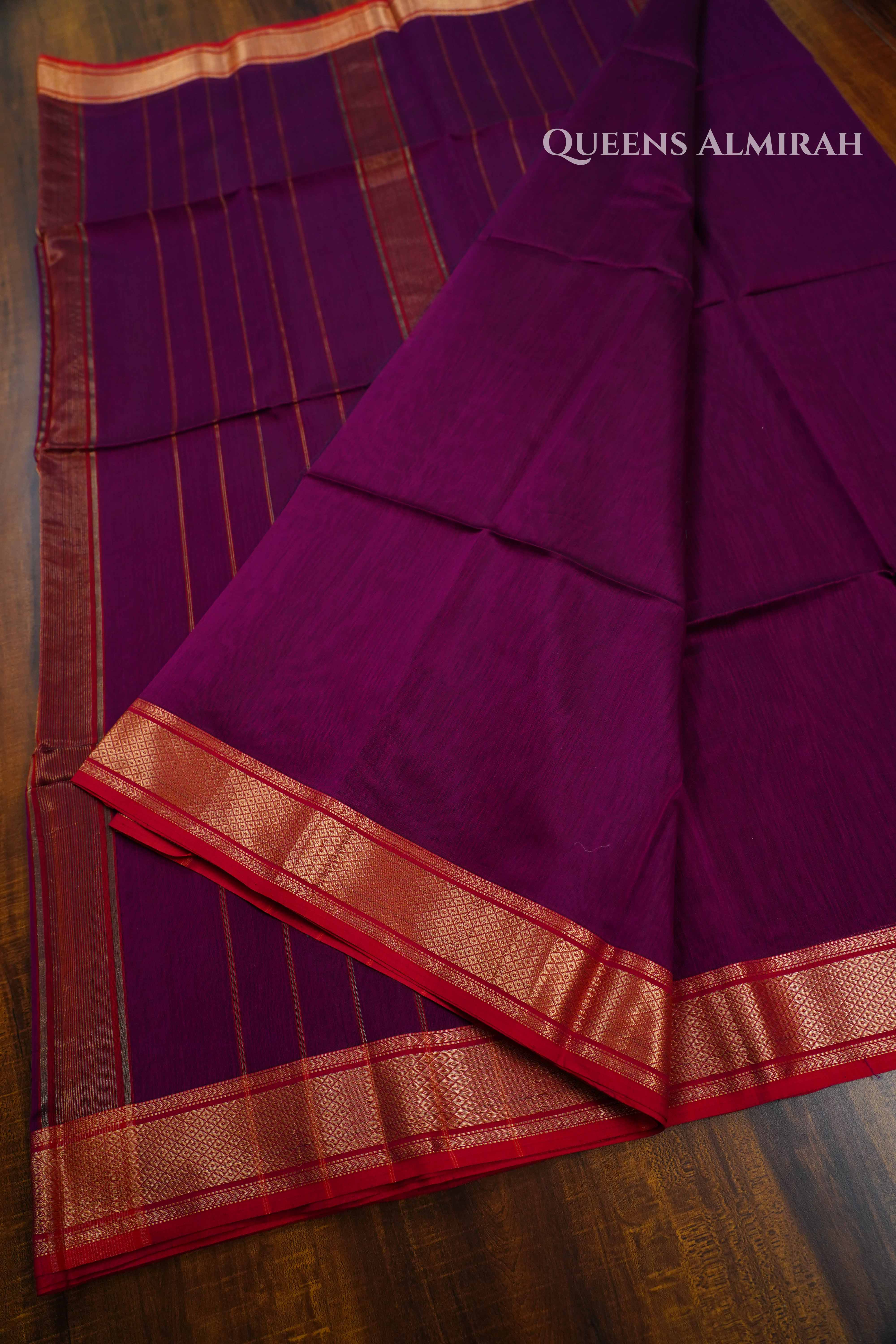 Grape Purple Maheshwari Silk Cotton Saree QUEENS ALMIRAH