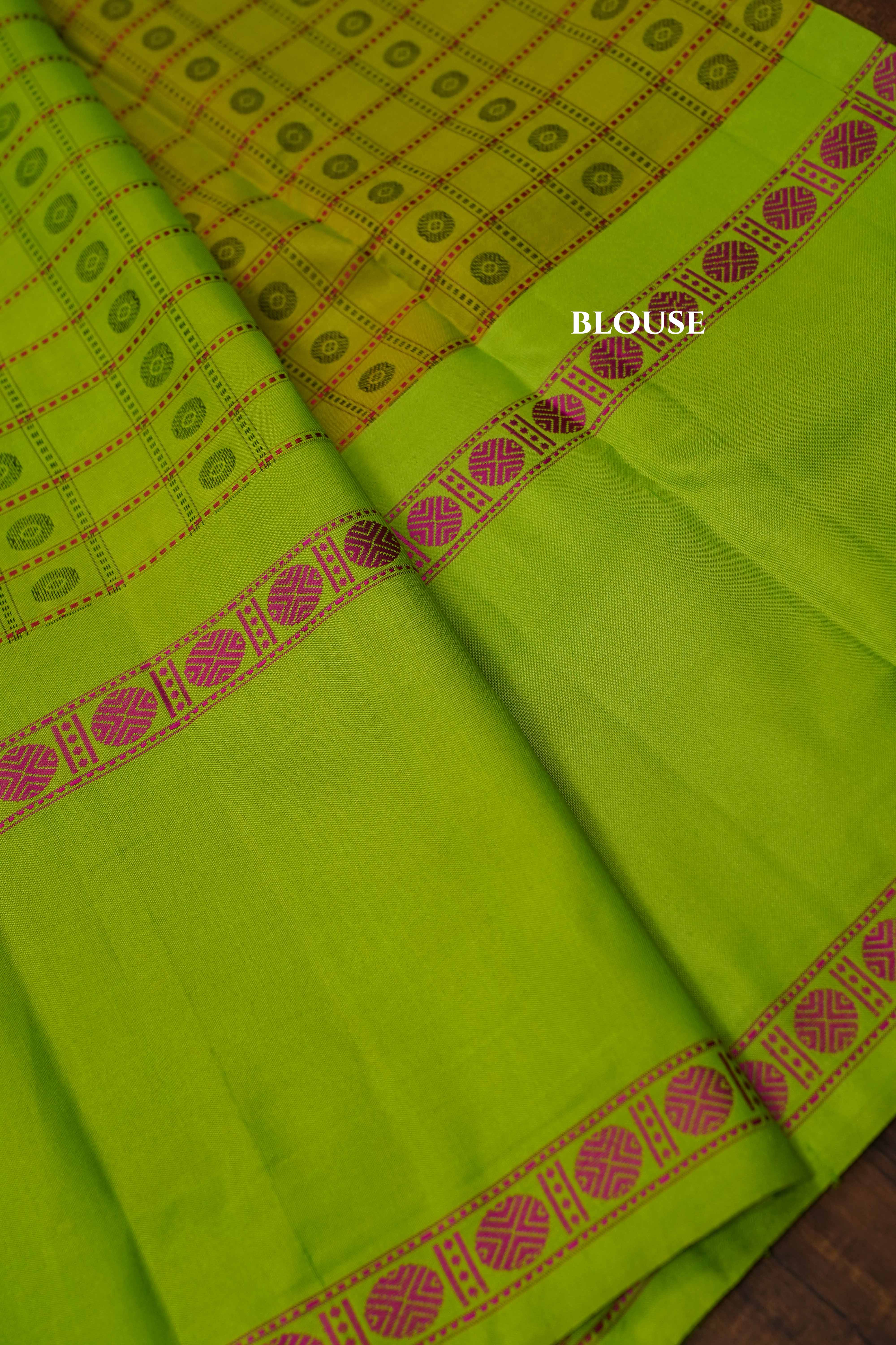 Green With Yellow Pure Kanchivaram Silk Saree QUEENS ALMIRAH