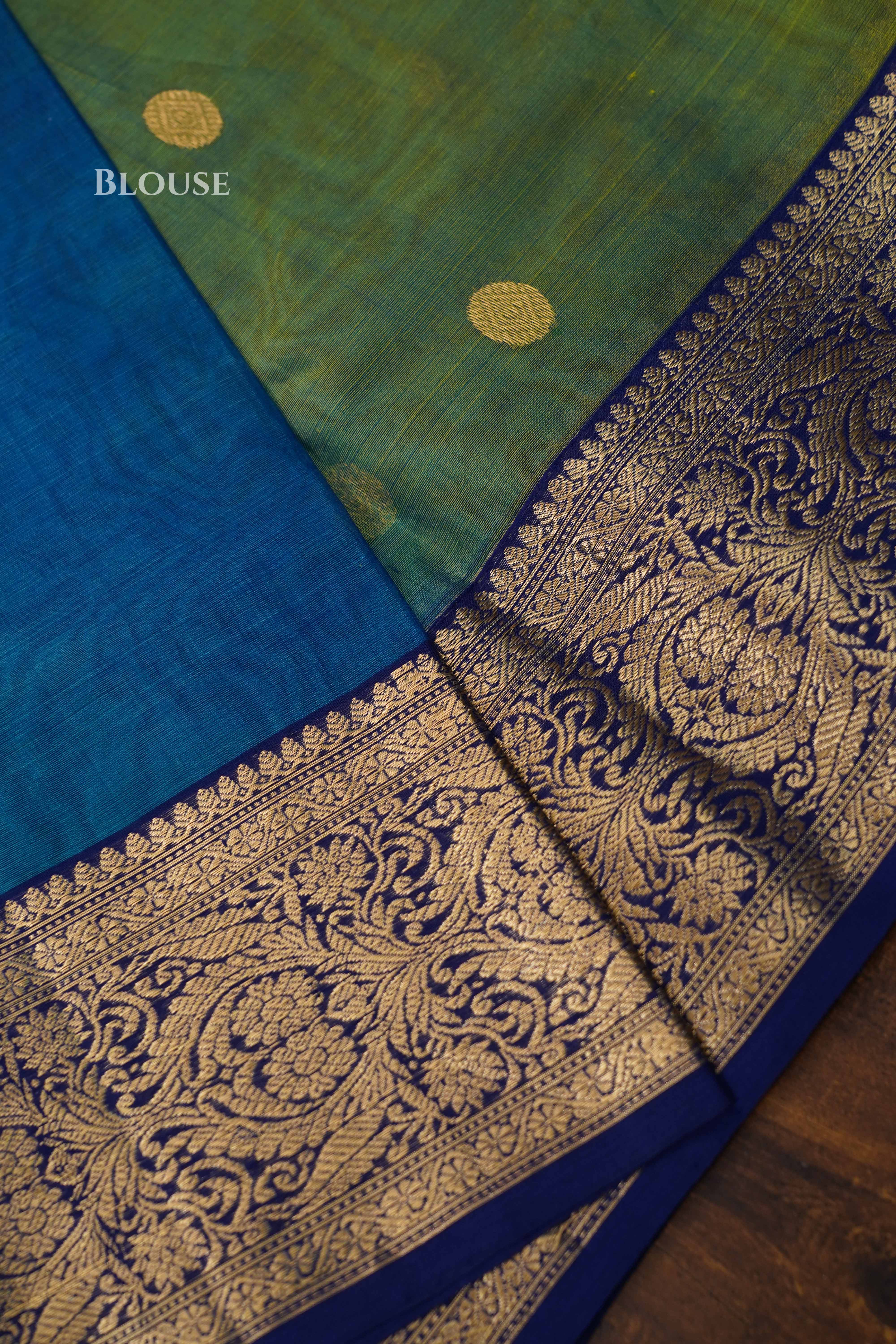 Green and Blue Chanderi Katan Silk Handloom Saree QUEENS ALMIRAH