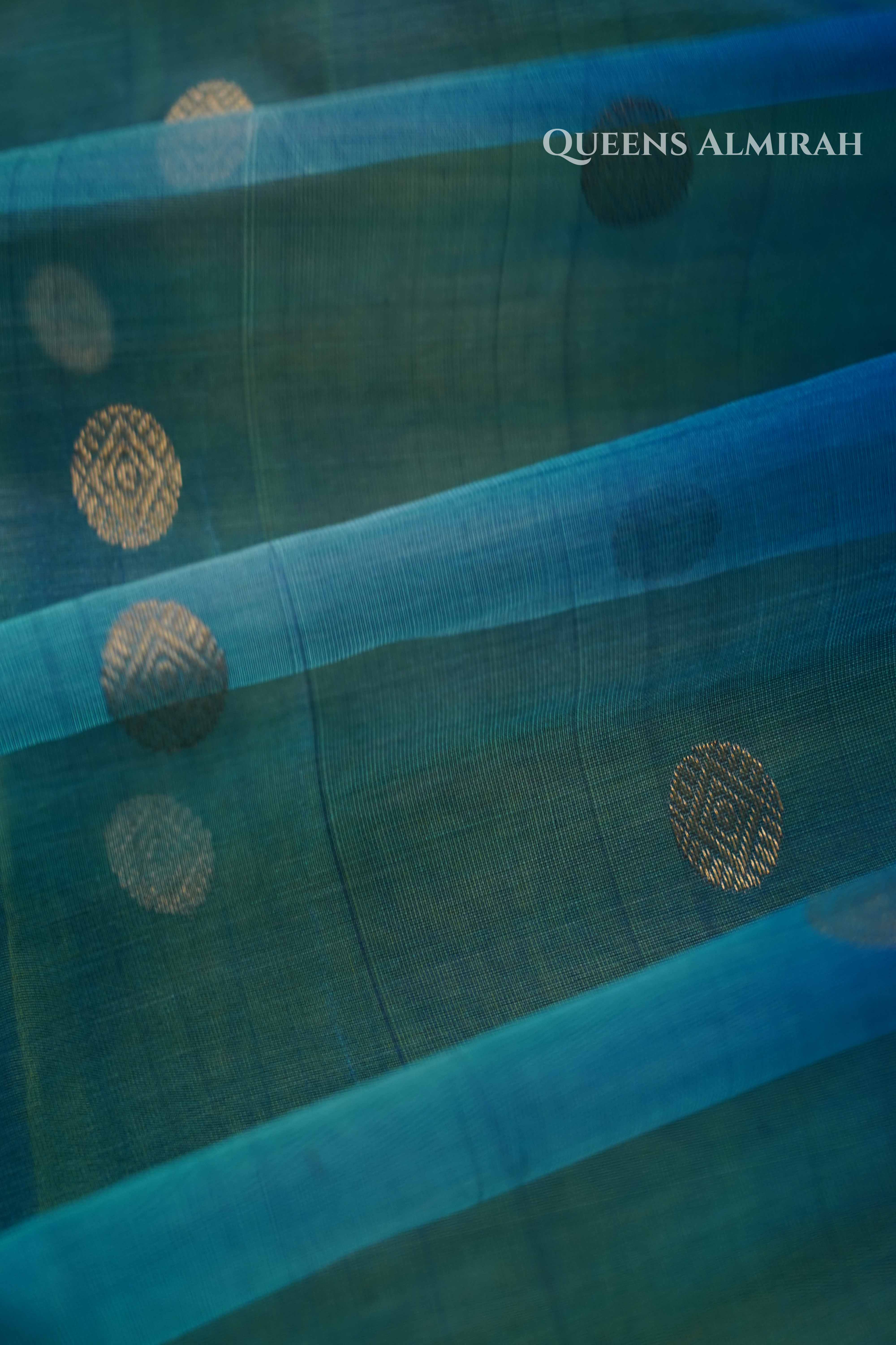 Green and Blue Chanderi Katan Silk Handloom Saree QUEENS ALMIRAH