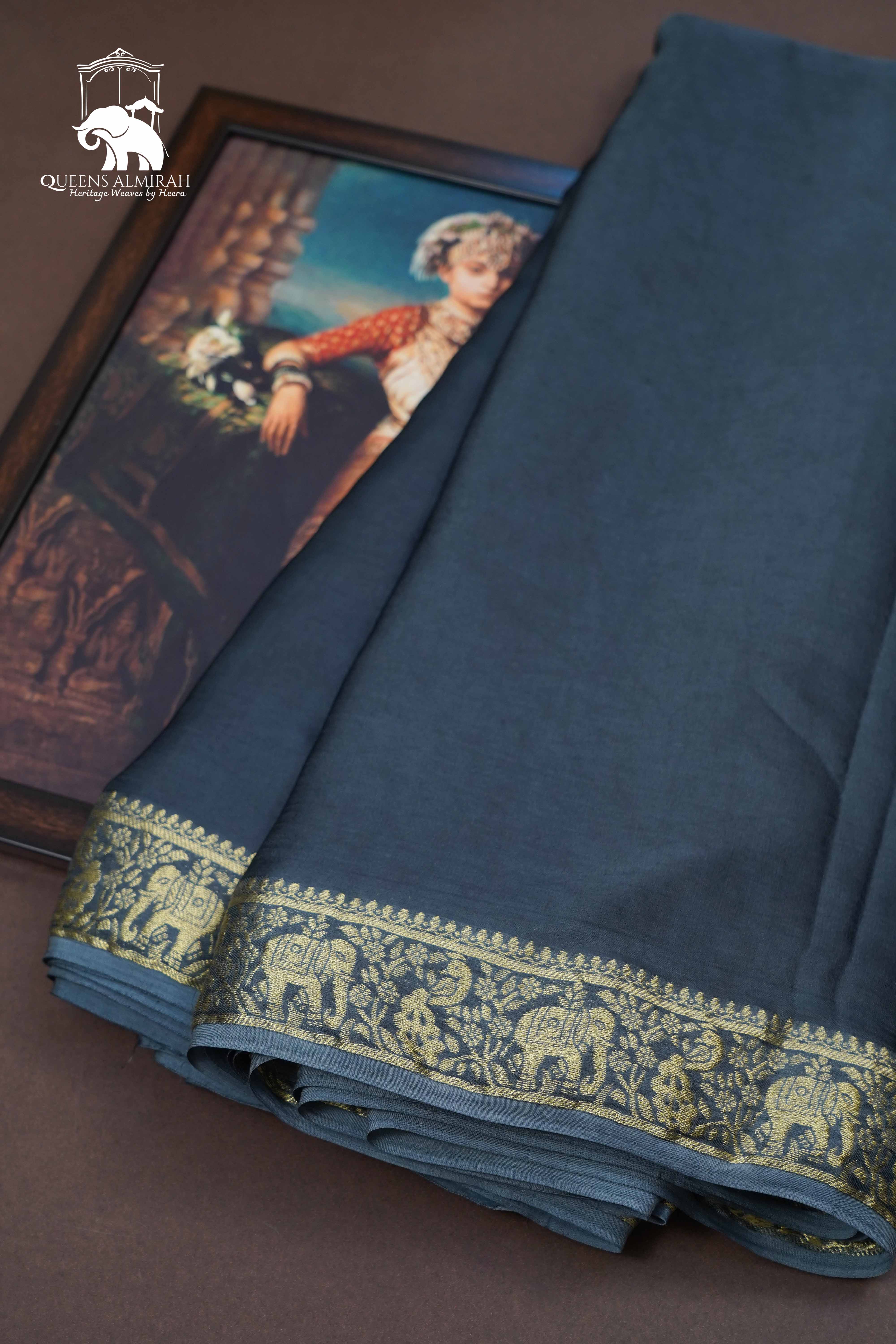 Grey Ash Modal Silk Saree - Queens Jewel Emporium