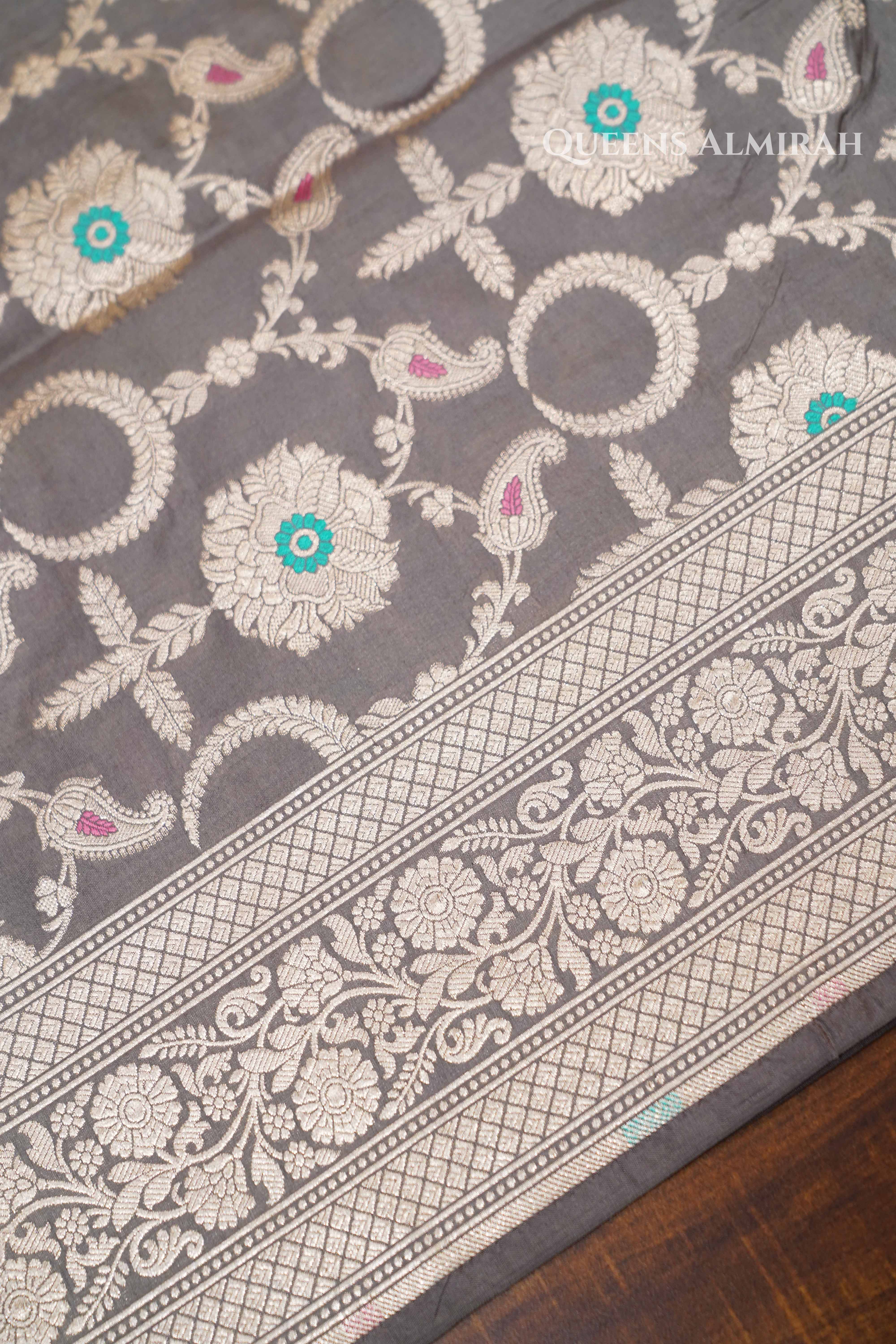 Grey Banarasi Silk Saree QUEENS ALMIRAH