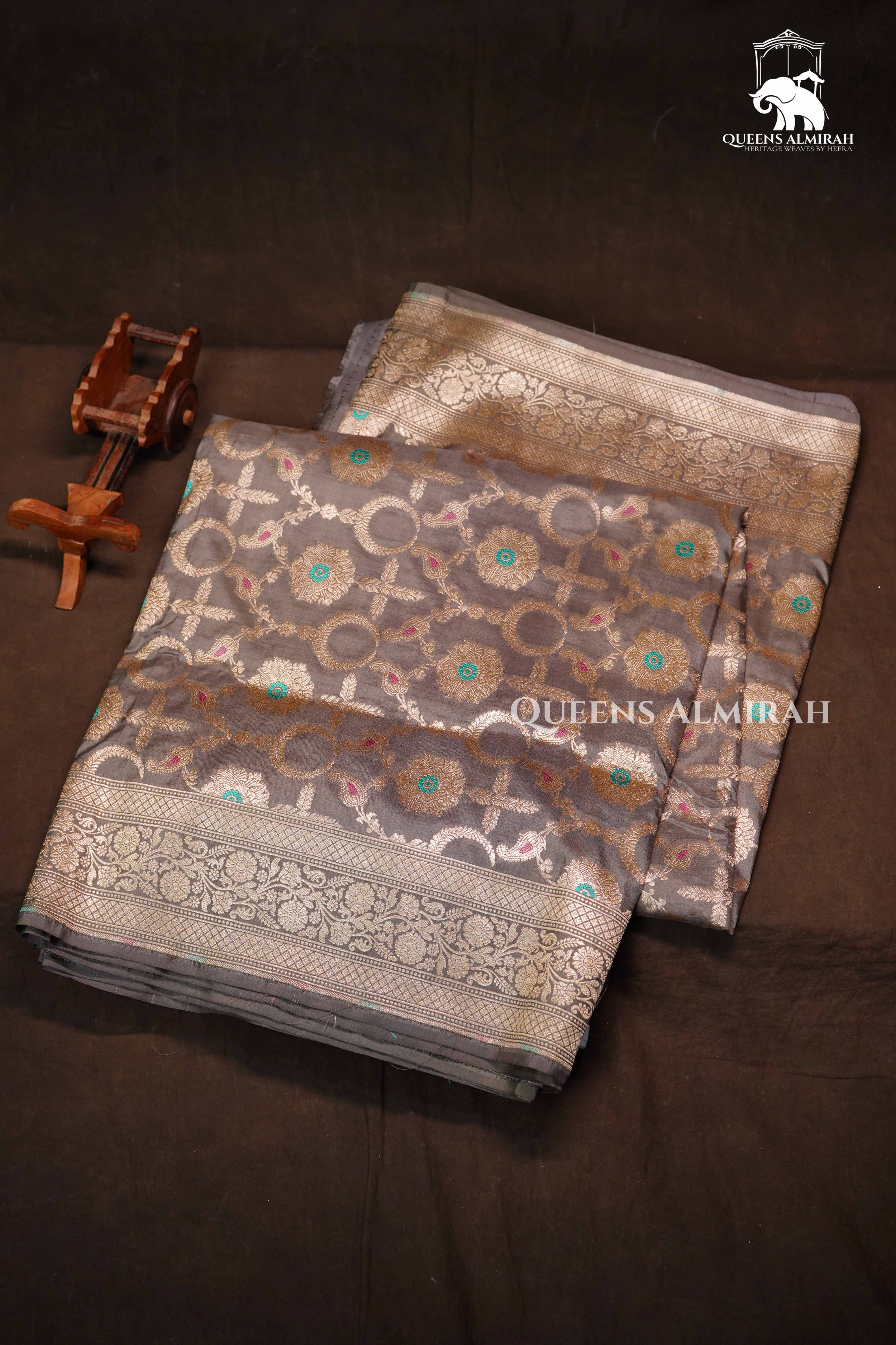 Grey Banarasi Silk Saree QUEENS ALMIRAH