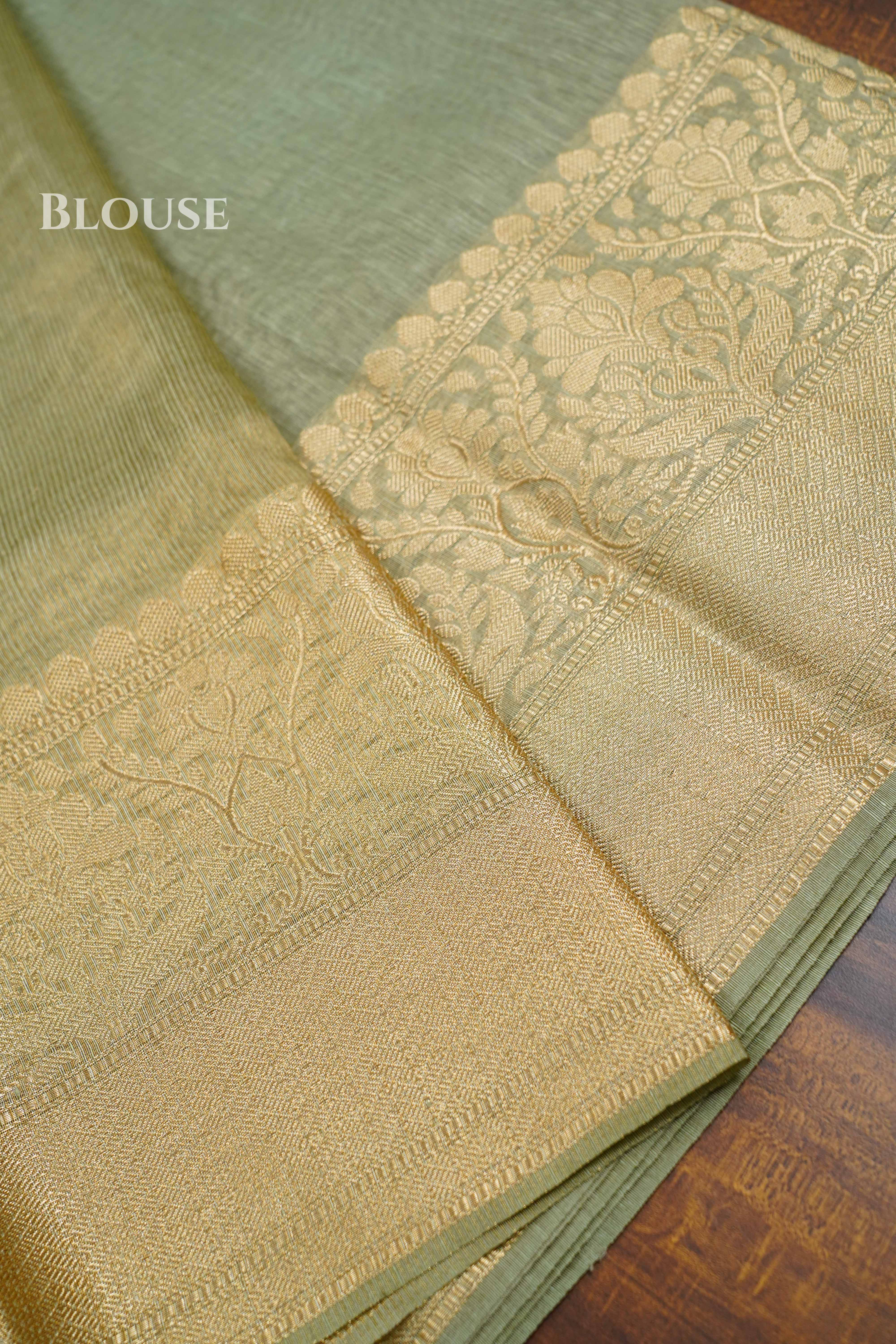 Grey Olive Banarasi Linen Saree QUEENS ALMIRAH