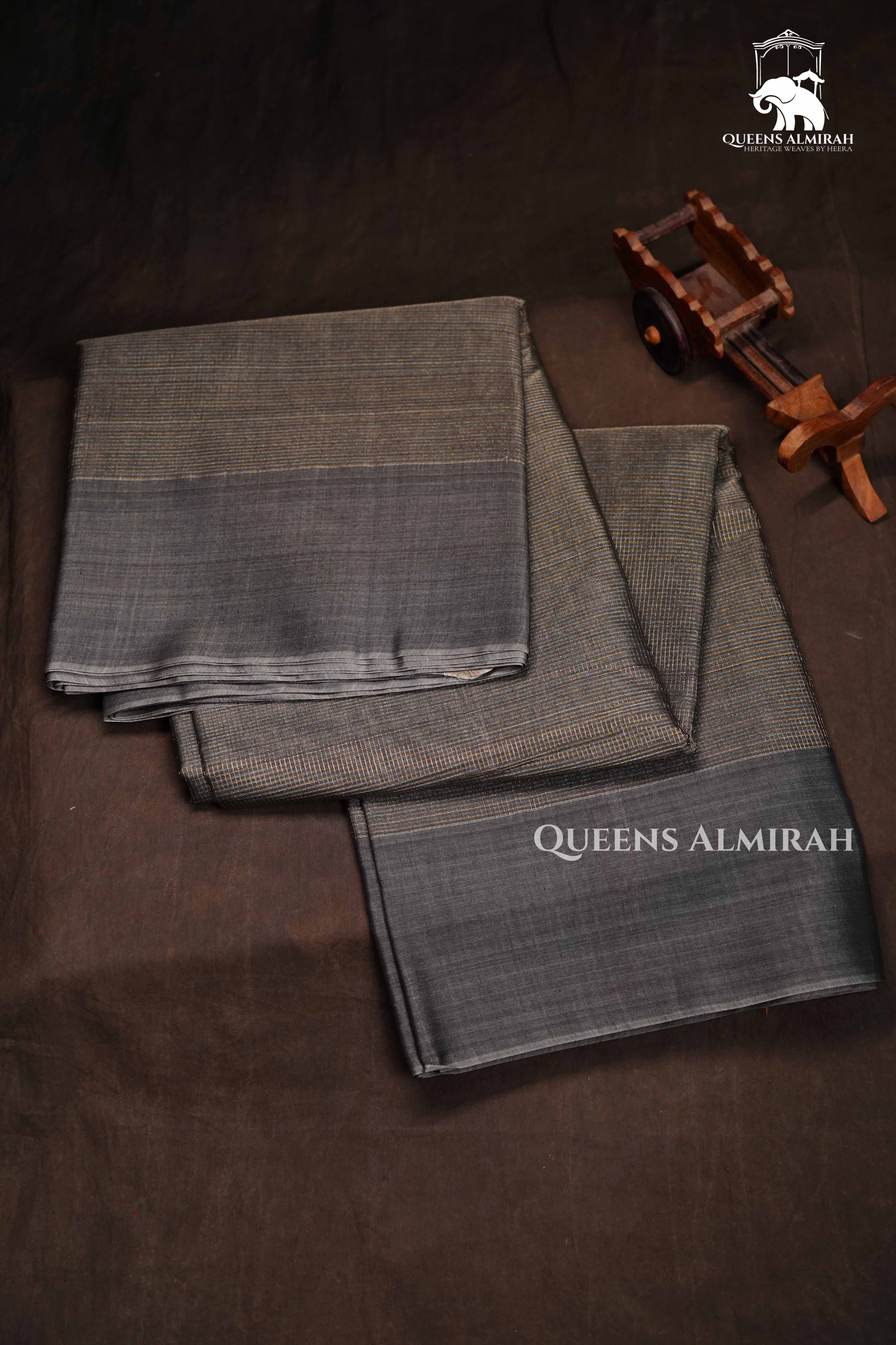 Grey Pure Silk Cotton Saree QUEENS ALMIRAH