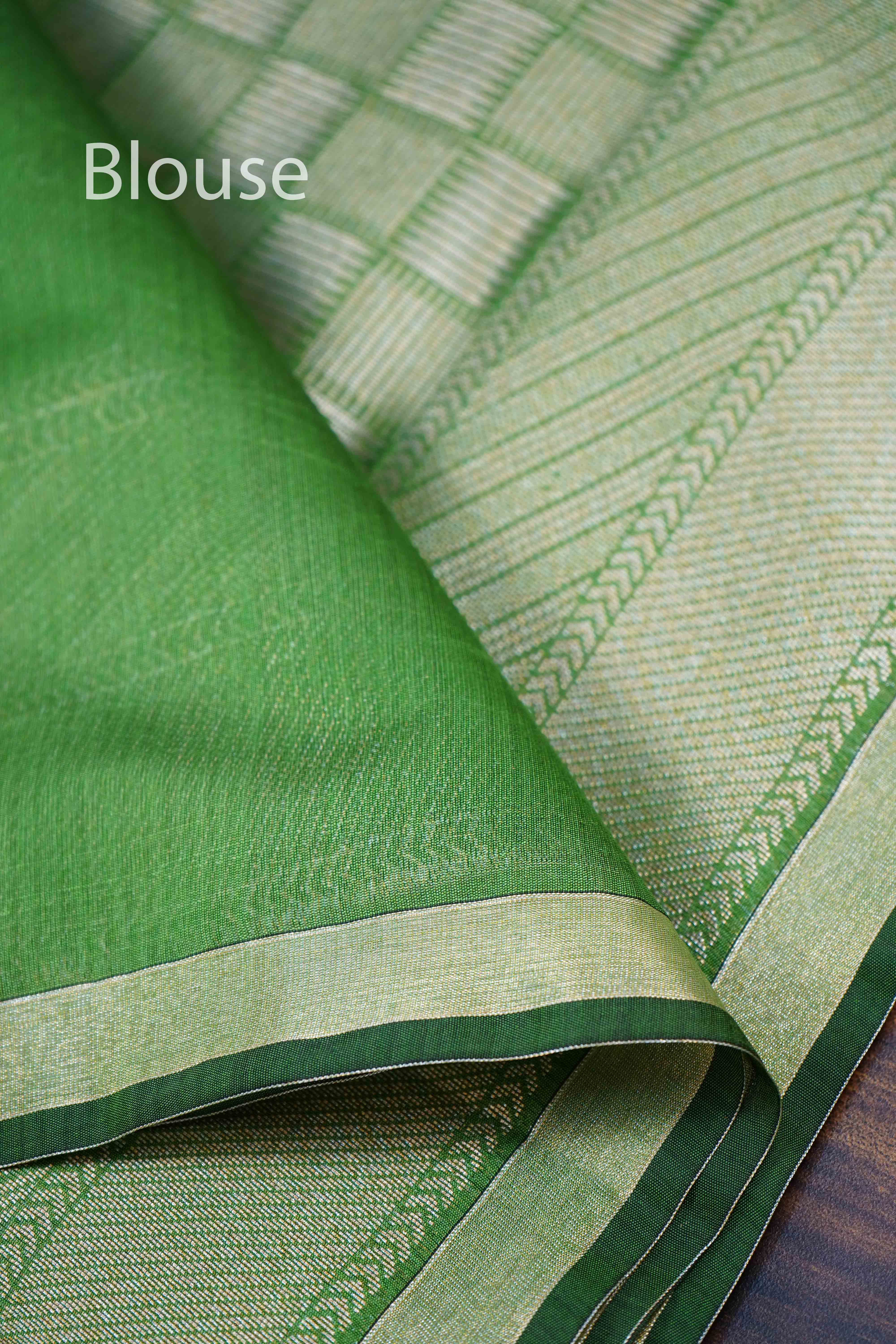 GREYISH GREEN PURE SILK COTTON SAREE - Queens Jewel Emporium