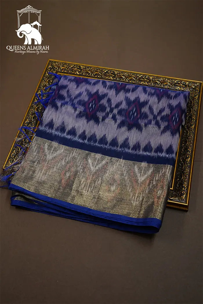 PURE SILK COTTON SAREE- GREYISH PURPLE WITH WINE - Queens Jewel Emporium