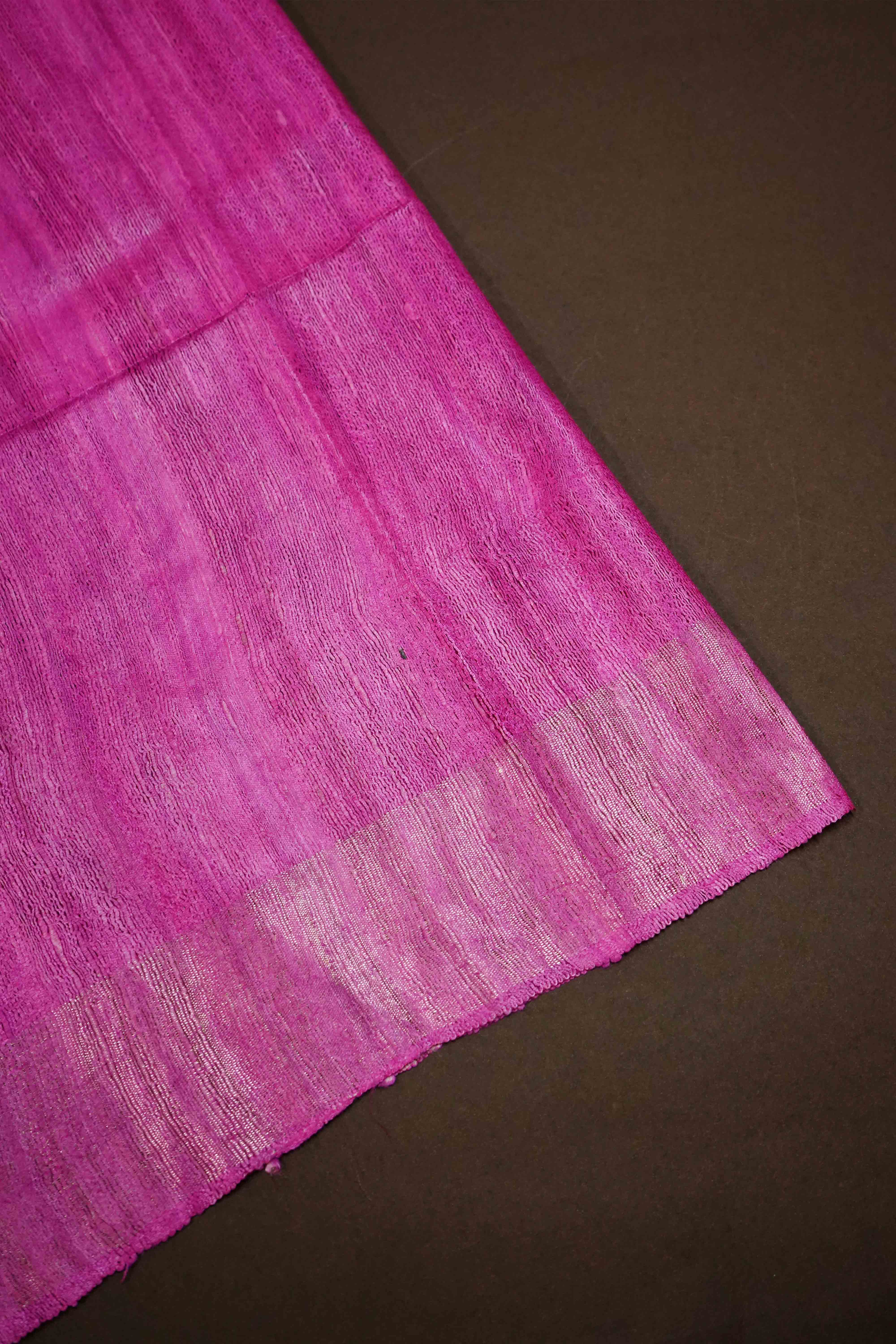 HALF WHITE WITH WARM PINK GHICHA TUSSER SILK SAREE - Queens Jewel Emporium