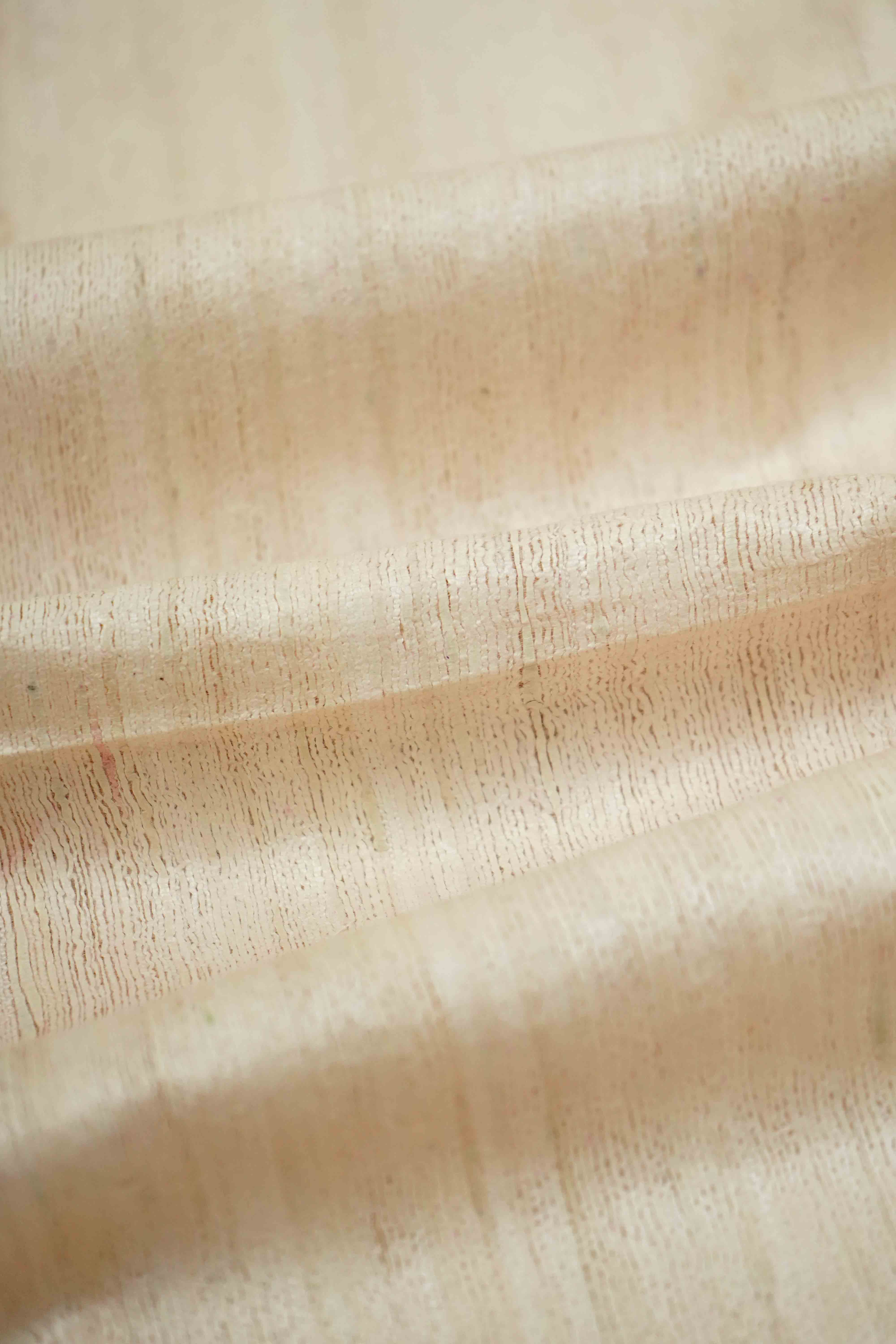 HALF WHITE WITH WARM PINK GHICHA TUSSER SILK SAREE - Queens Jewel Emporium