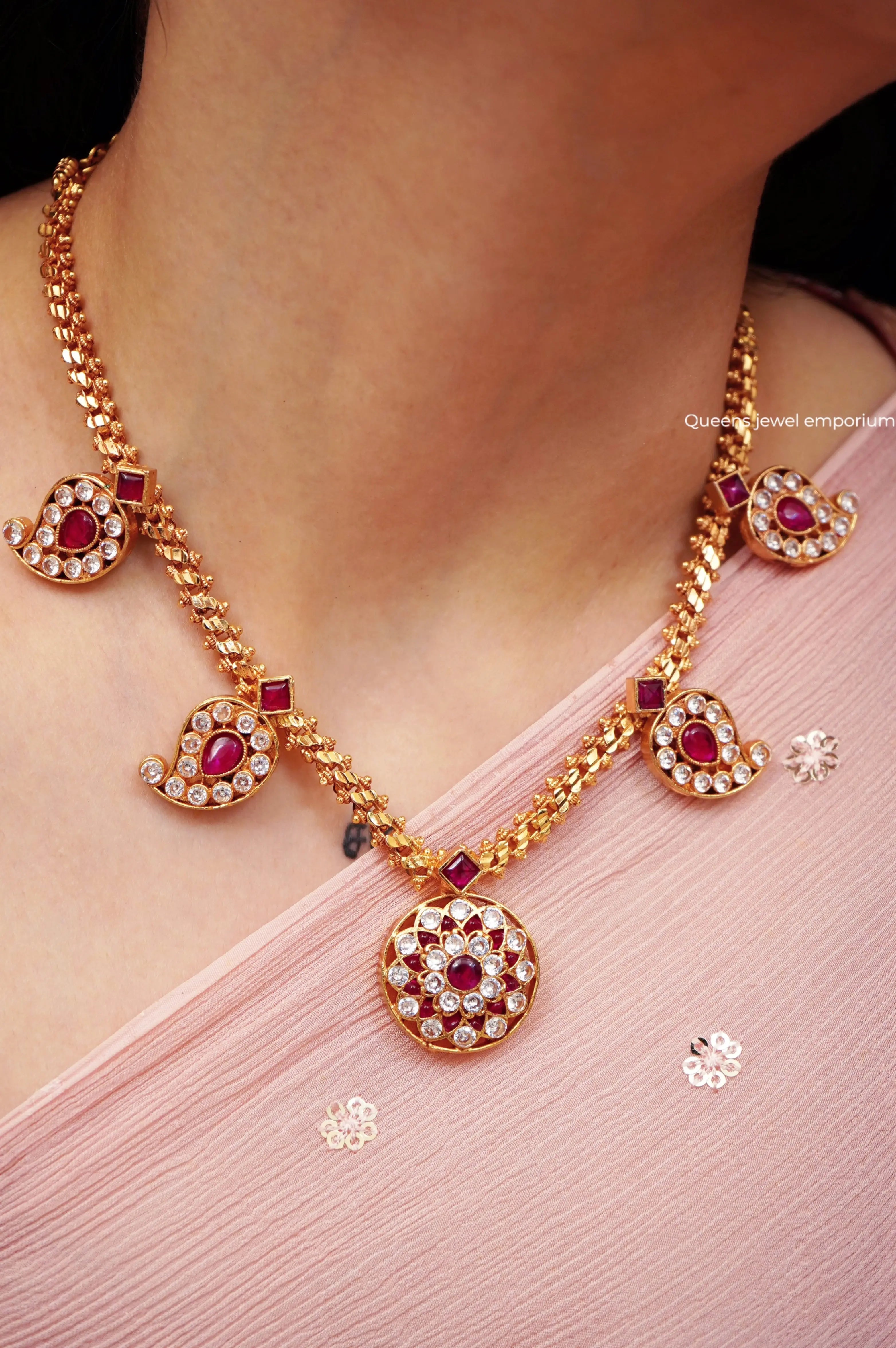 HAMSA PRIYA - MANGO NECKLACE WITH STUDS - Queens Jewel Emporium