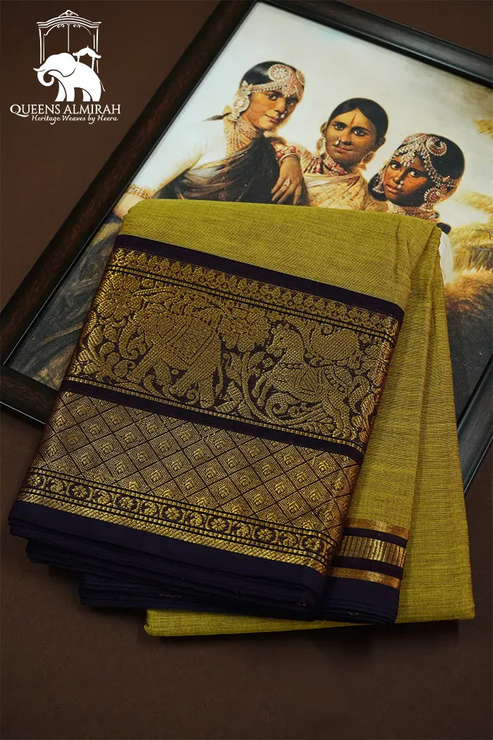 HAZEL WITH JAGUAR KANCHI COTTON SAREE - Queens Jewel Emporium