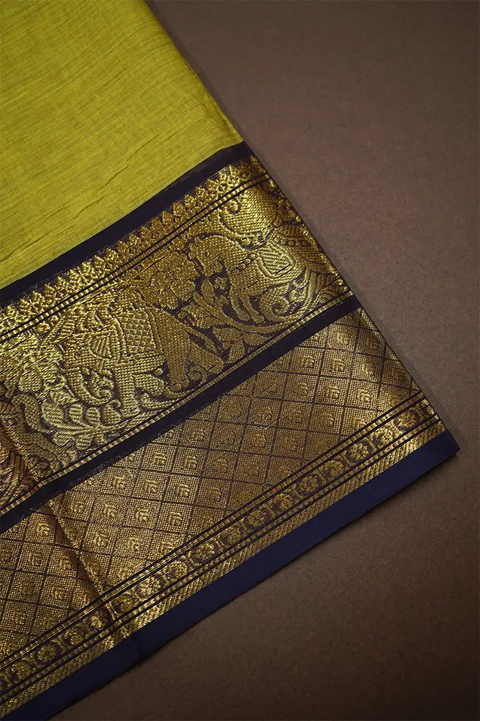 HAZEL WITH JAGUAR KANCHI COTTON SAREE - Queens Jewel Emporium