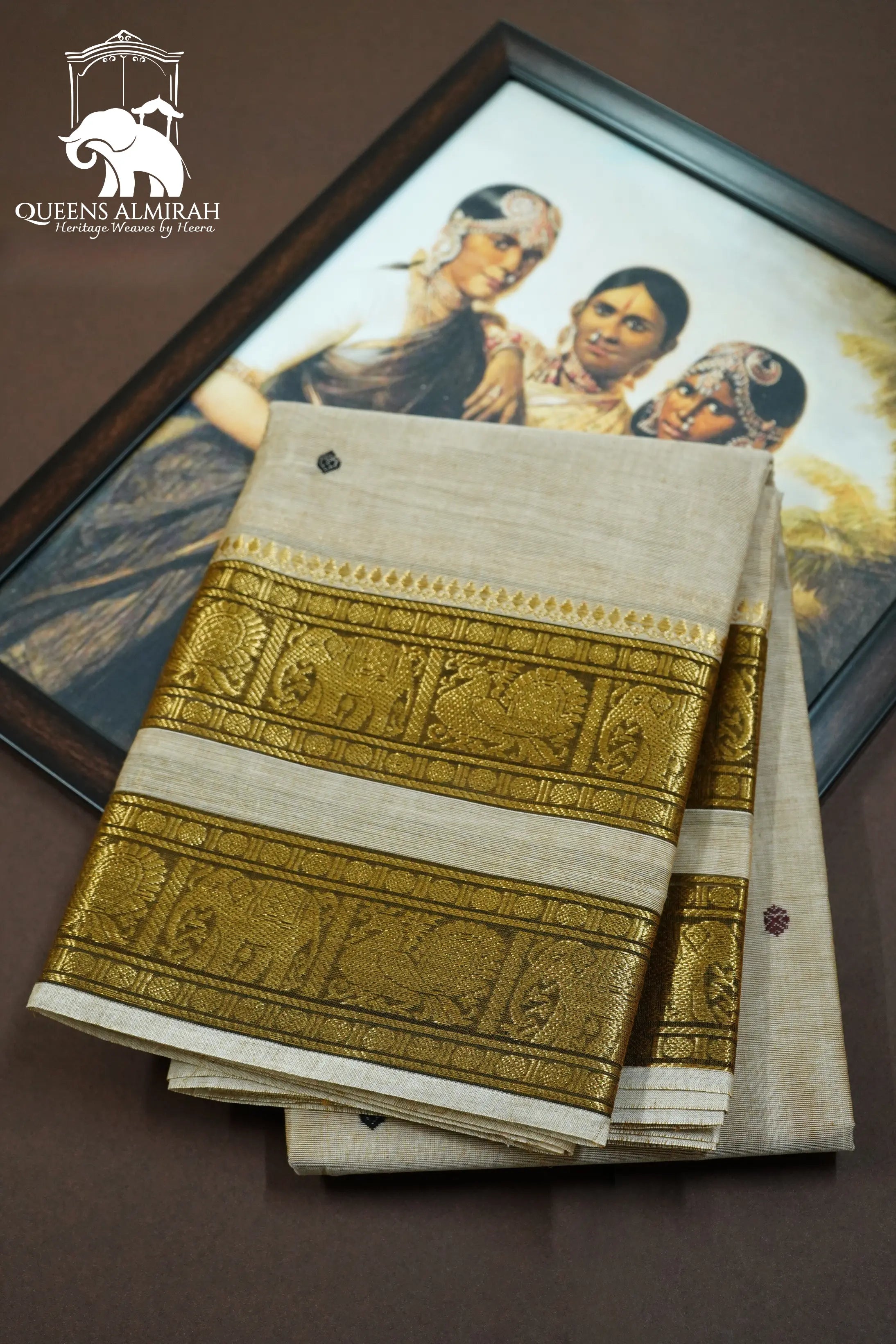 HEATHERED GREY WITH REEF GOLD KANCHI COTTON SAREE - Queens Jewel Emporium