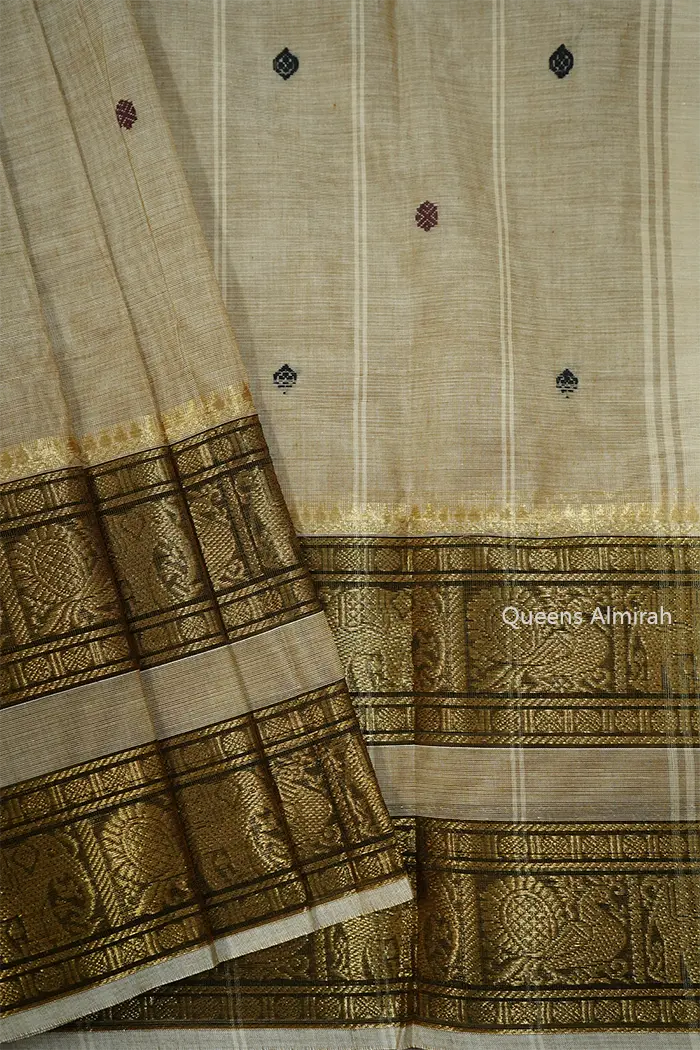 HEATHERED GREY WITH REEF GOLD KANCHI COTTON SAREE - Queens Jewel Emporium