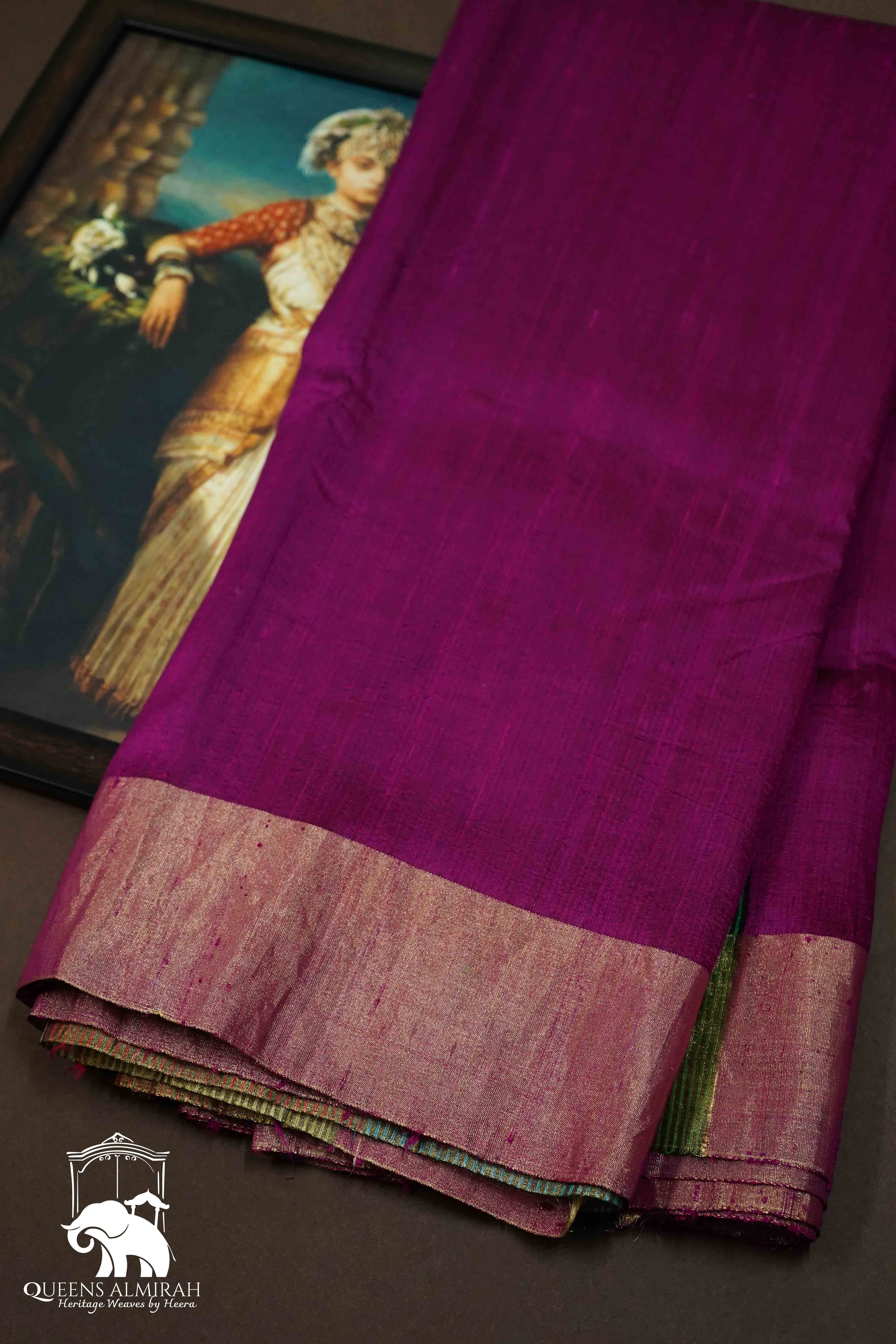 HOT MAGENTA WITH MULTI COLOR GHICHA TUSSAR SILK SAREE - Queens Jewel Emporium