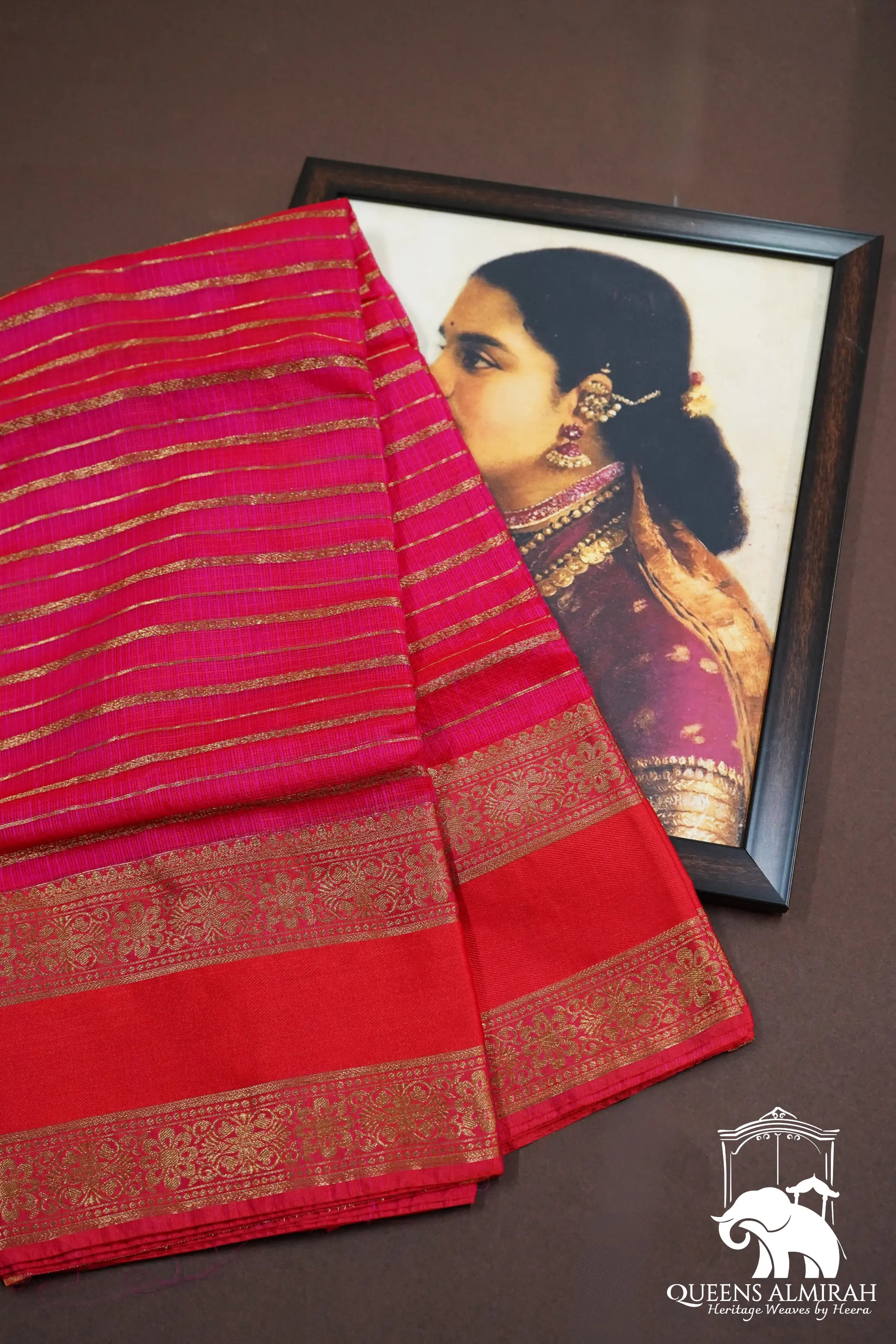 HOT PINK WITH ZARI WOVEN BORDER KOTA SILK SAREE - Queens Jewel Emporium