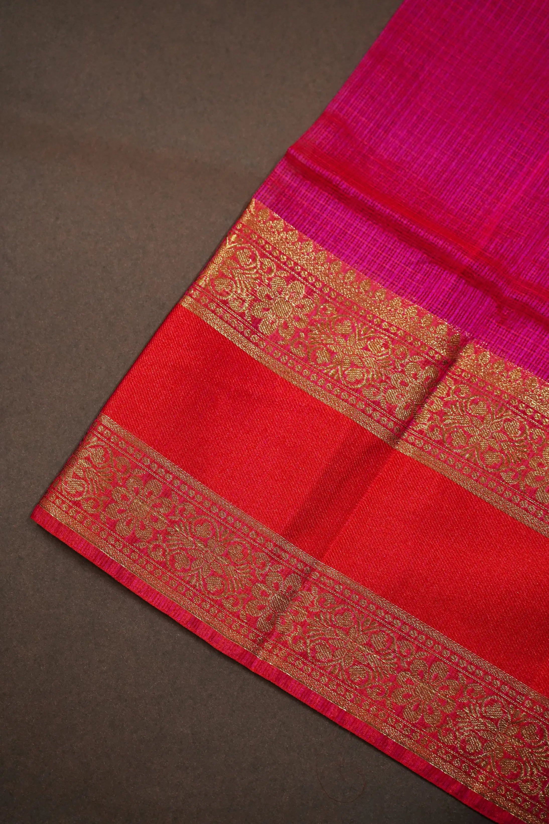 HOT PINK WITH ZARI WOVEN BORDER KOTA SILK SAREE - Queens Jewel Emporium