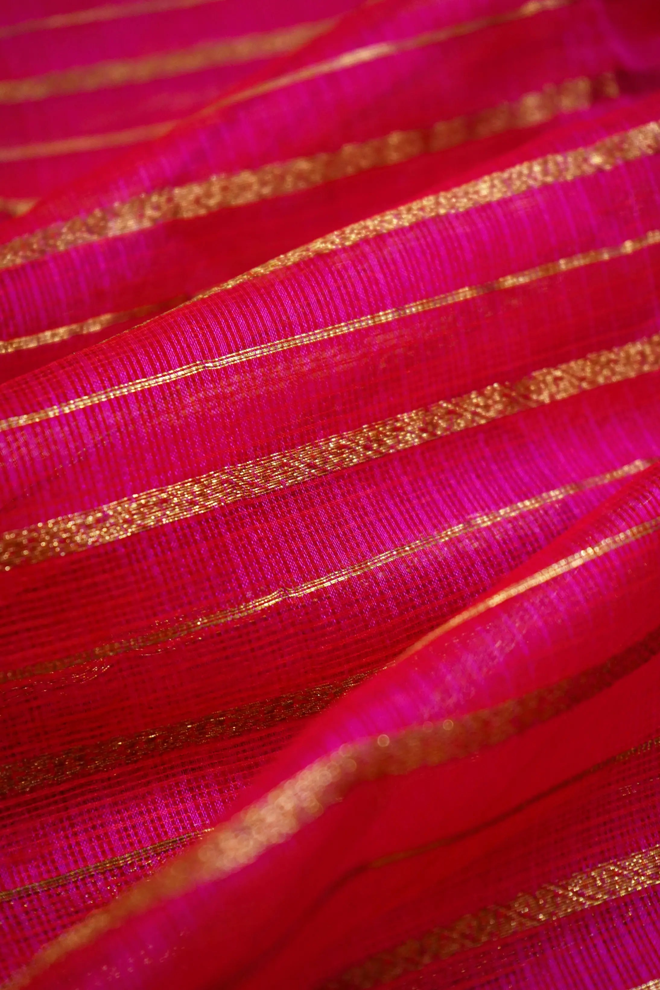HOT PINK WITH ZARI WOVEN BORDER KOTA SILK SAREE - Queens Jewel Emporium