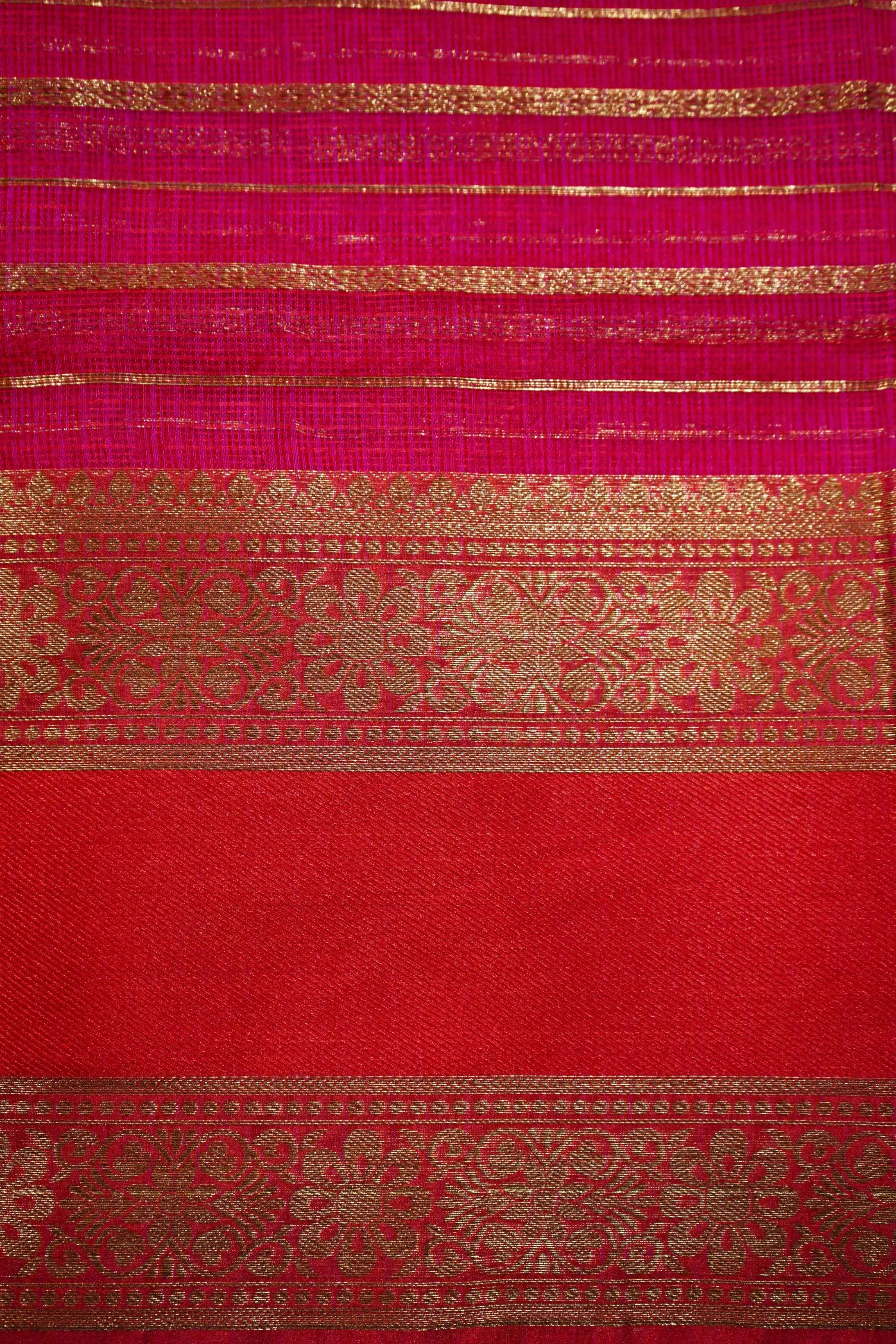 HOT PINK WITH ZARI WOVEN BORDER KOTA SILK SAREE - Queens Jewel Emporium
