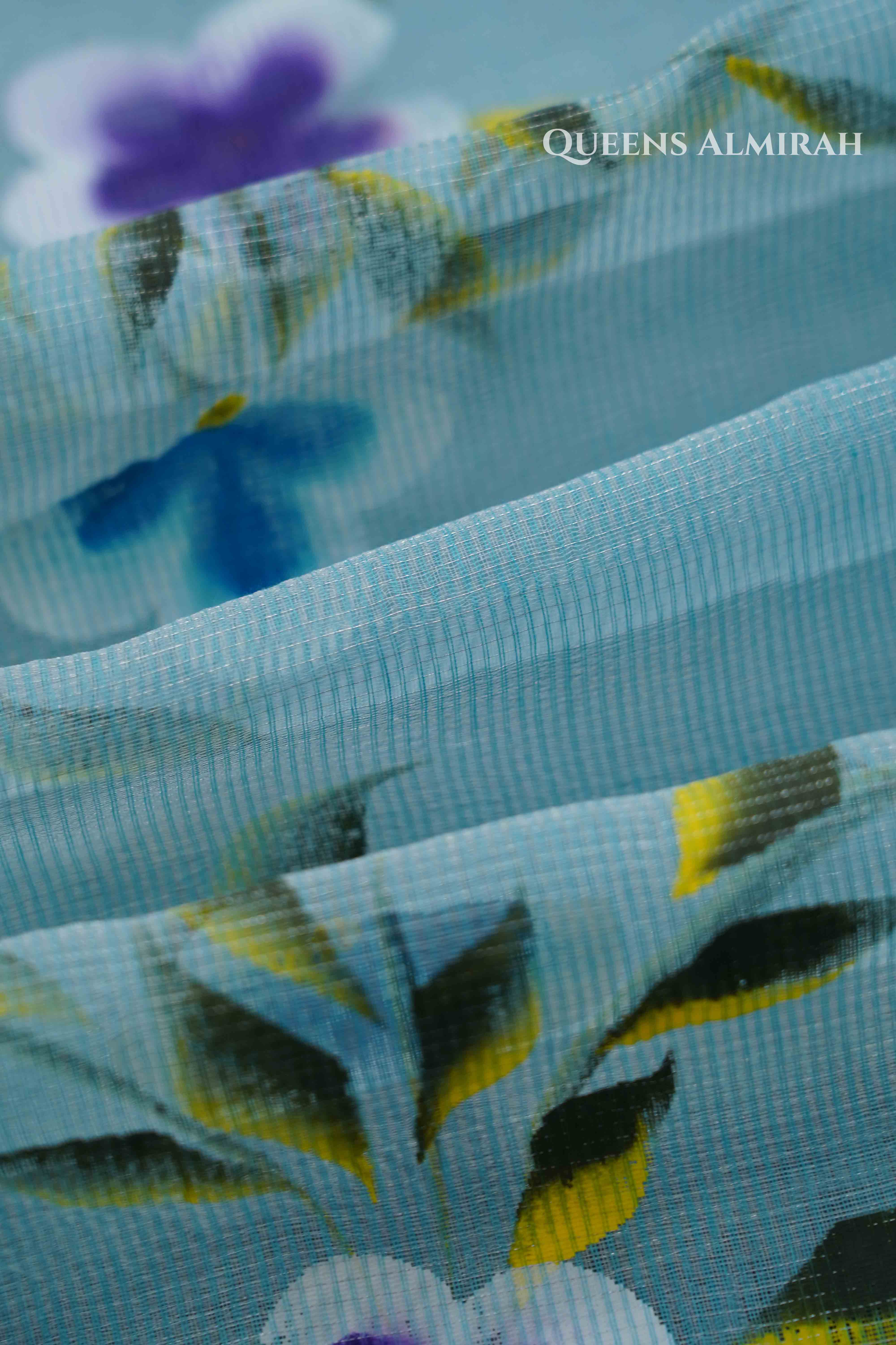 ICE BLUE KOTA TISSUE SAREE - Queens Jewel Emporium