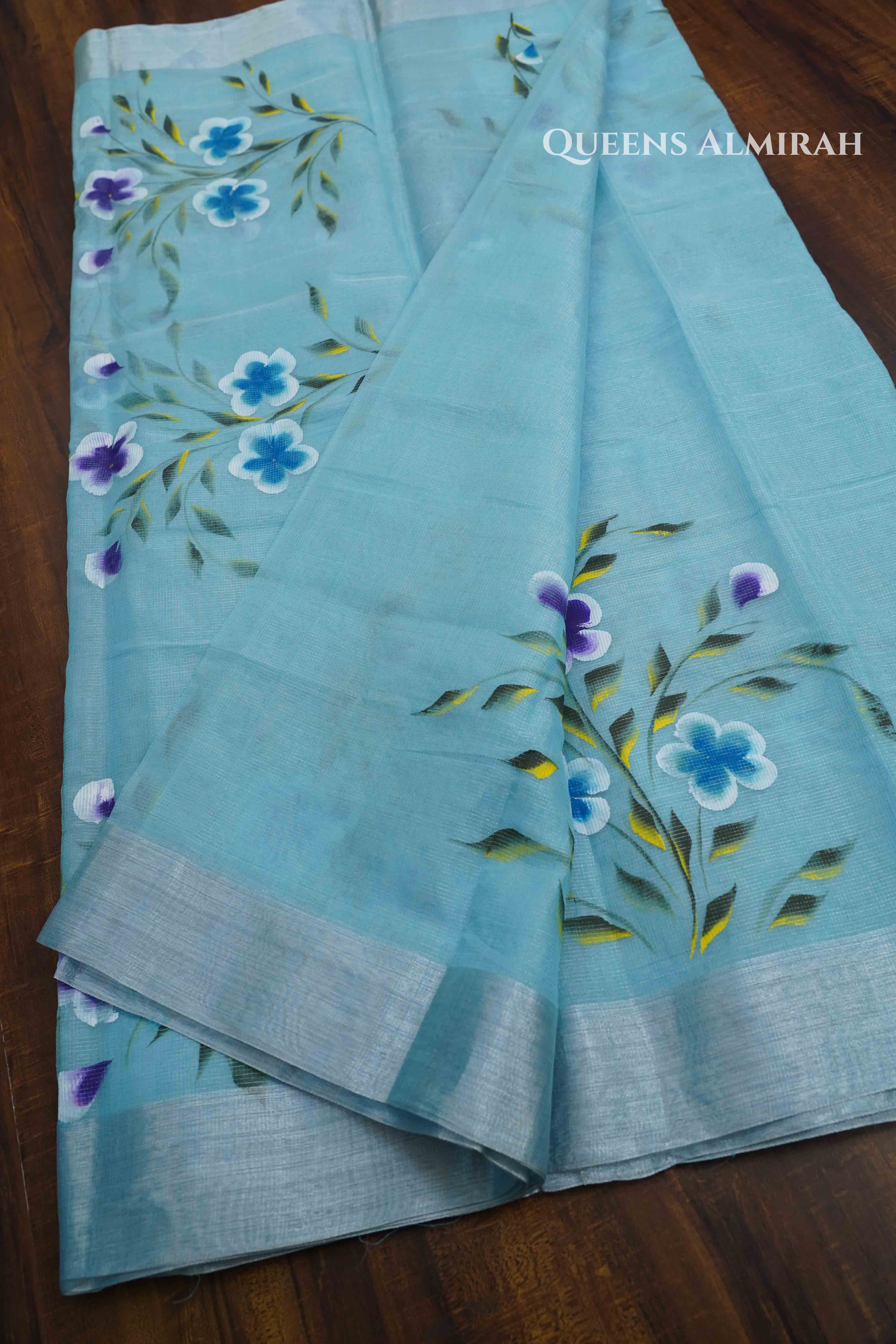 ICE BLUE KOTA TISSUE SAREE - Queens Jewel Emporium